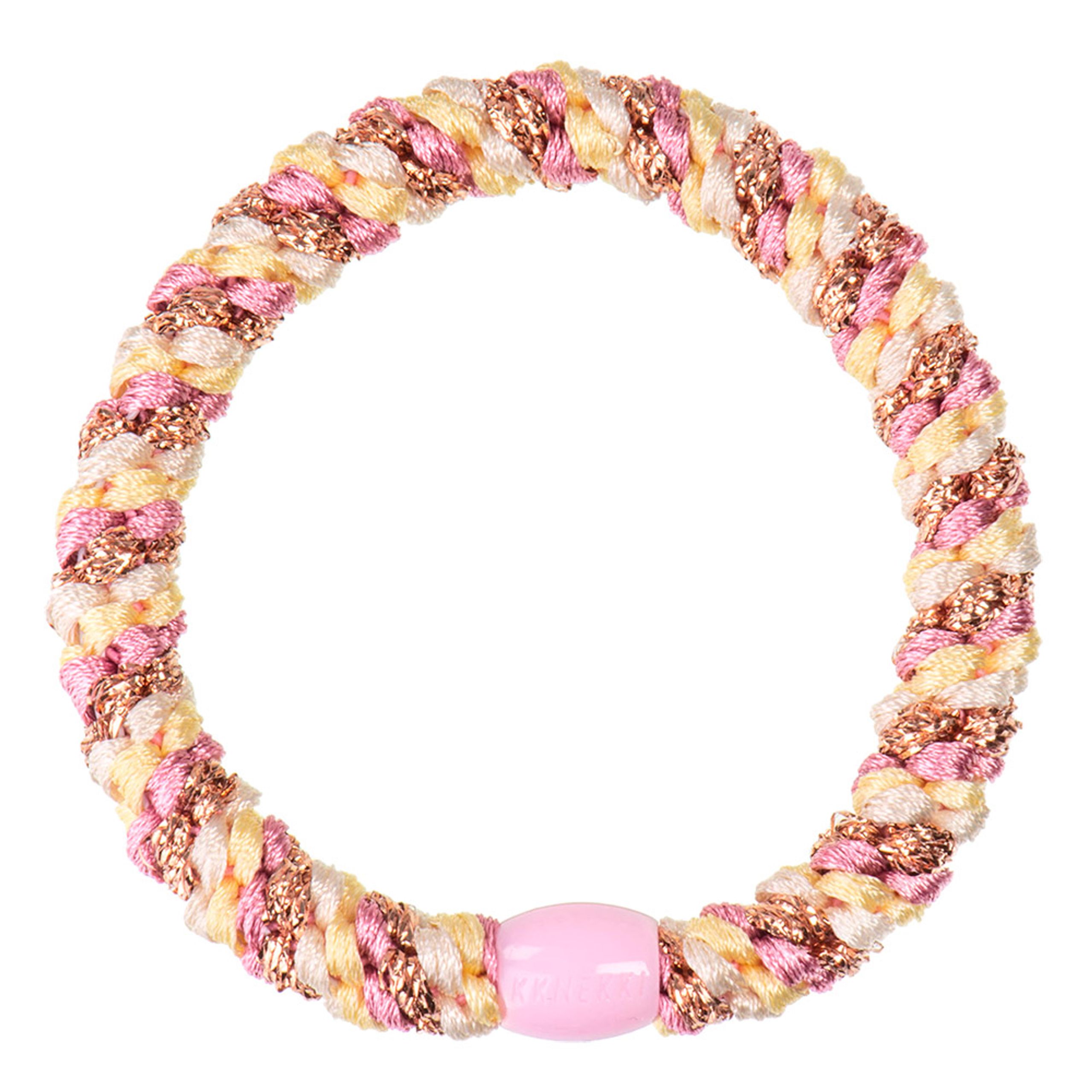 Bon Dep - Hair Band - Kknekki Hair Ties - Old Pink/ Yellow Glitter