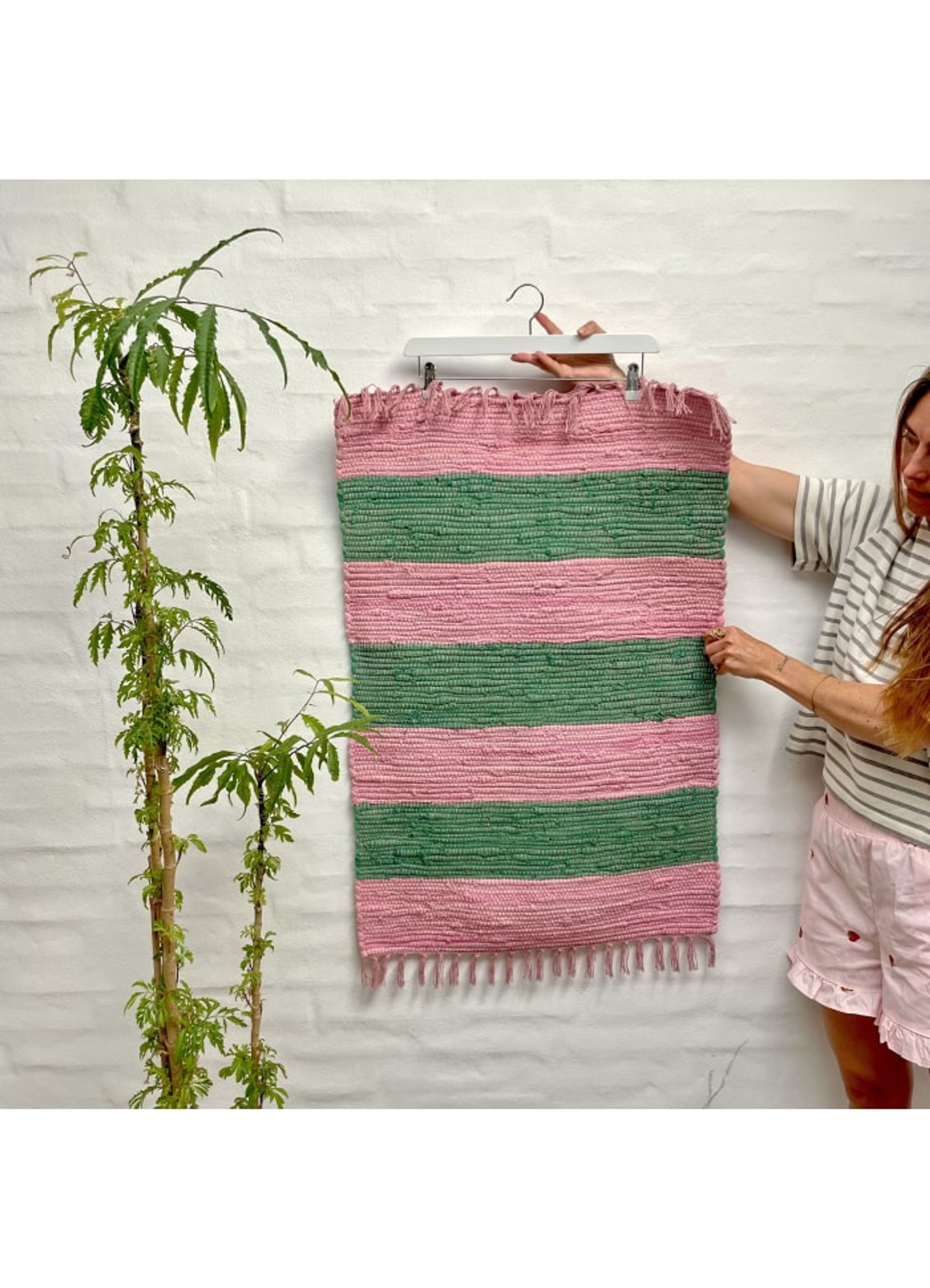 Bongusta - Blanket - Chindi Rug - pink & grass