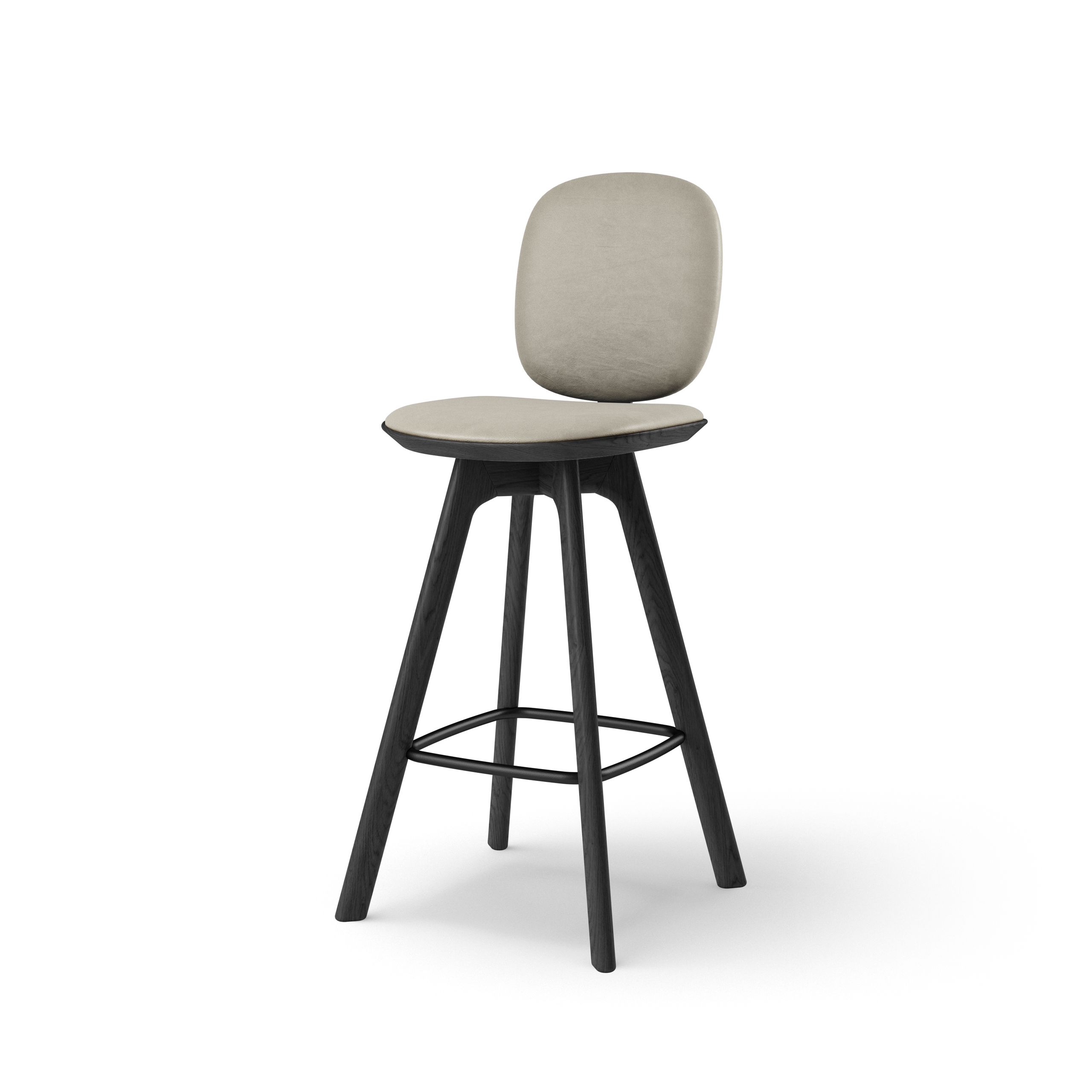 Brdr. Krüger - Taburete de bar - Pauline Comfort Barstol - Eg Sortmalet - Spectrum, Oyster Læder - 30157