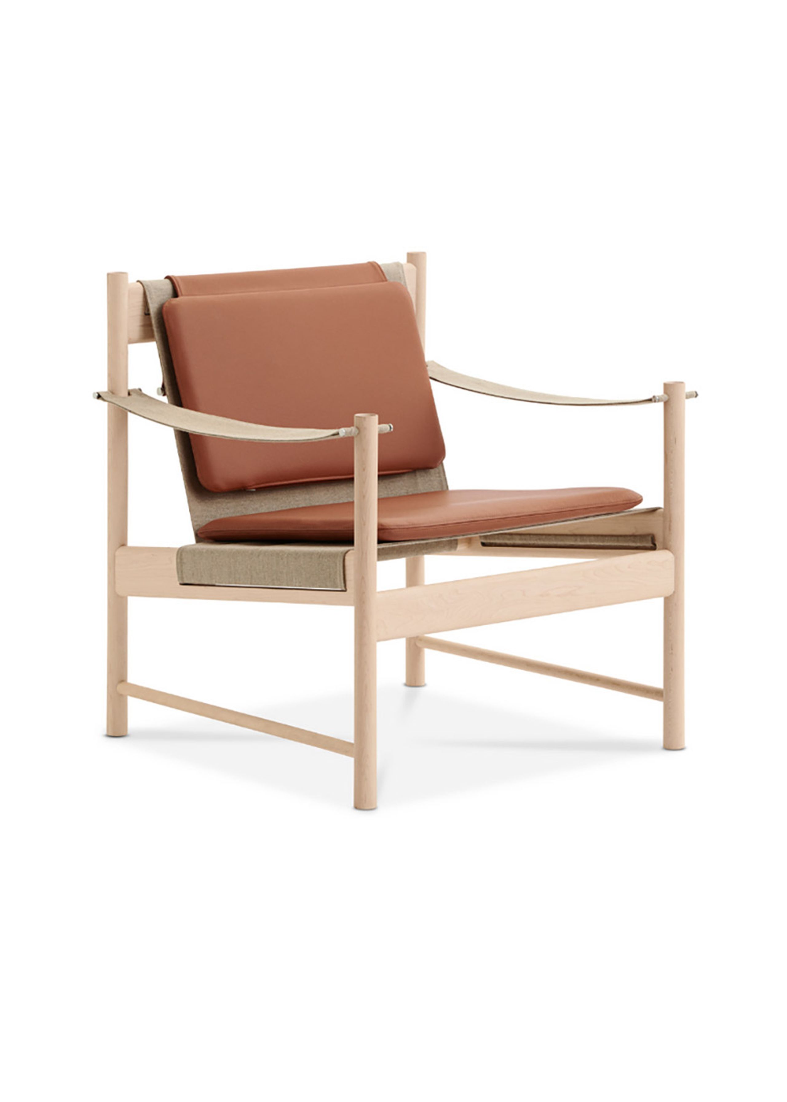 Brdr. Krüger - Chaise lounge - Hans Bølling Lounge Chair - Maple White Oiled - Spectrum, Brandy Læder - 30155