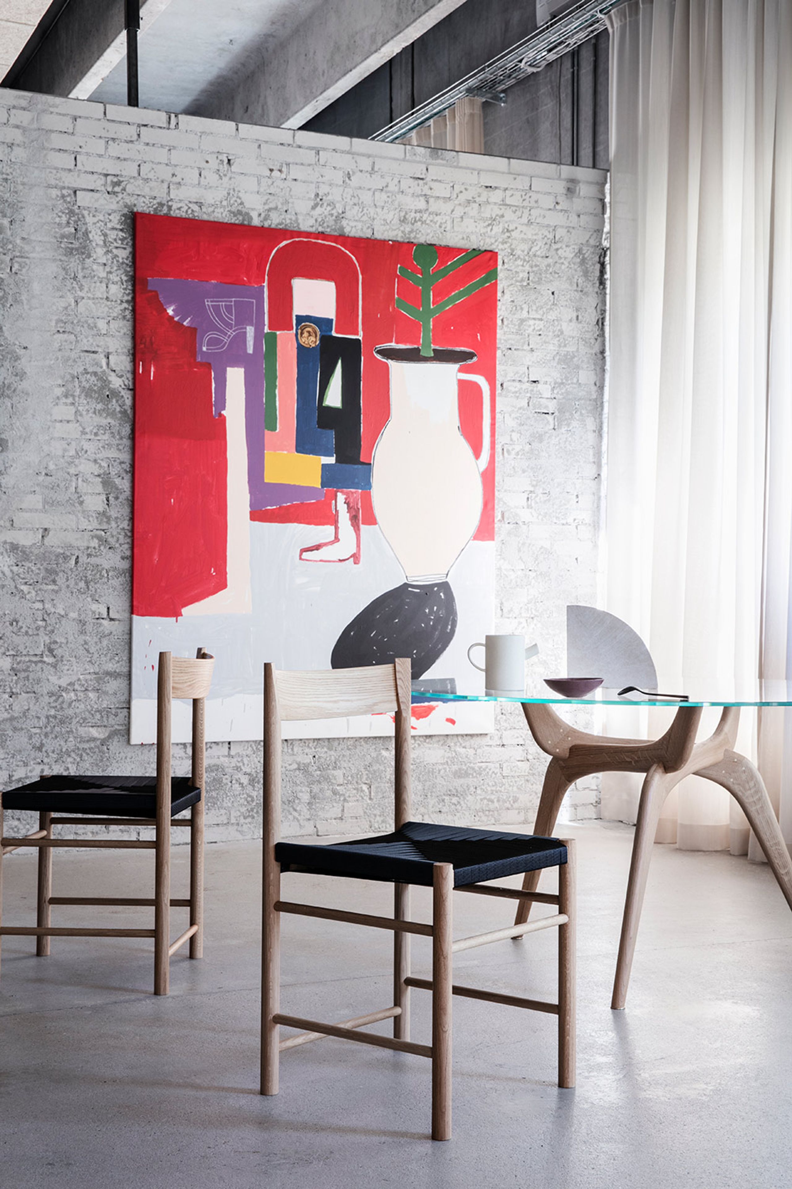 Brdr. Krüger - Cadeira - F-Chair - Ash Red Lacquered / Paper Braid