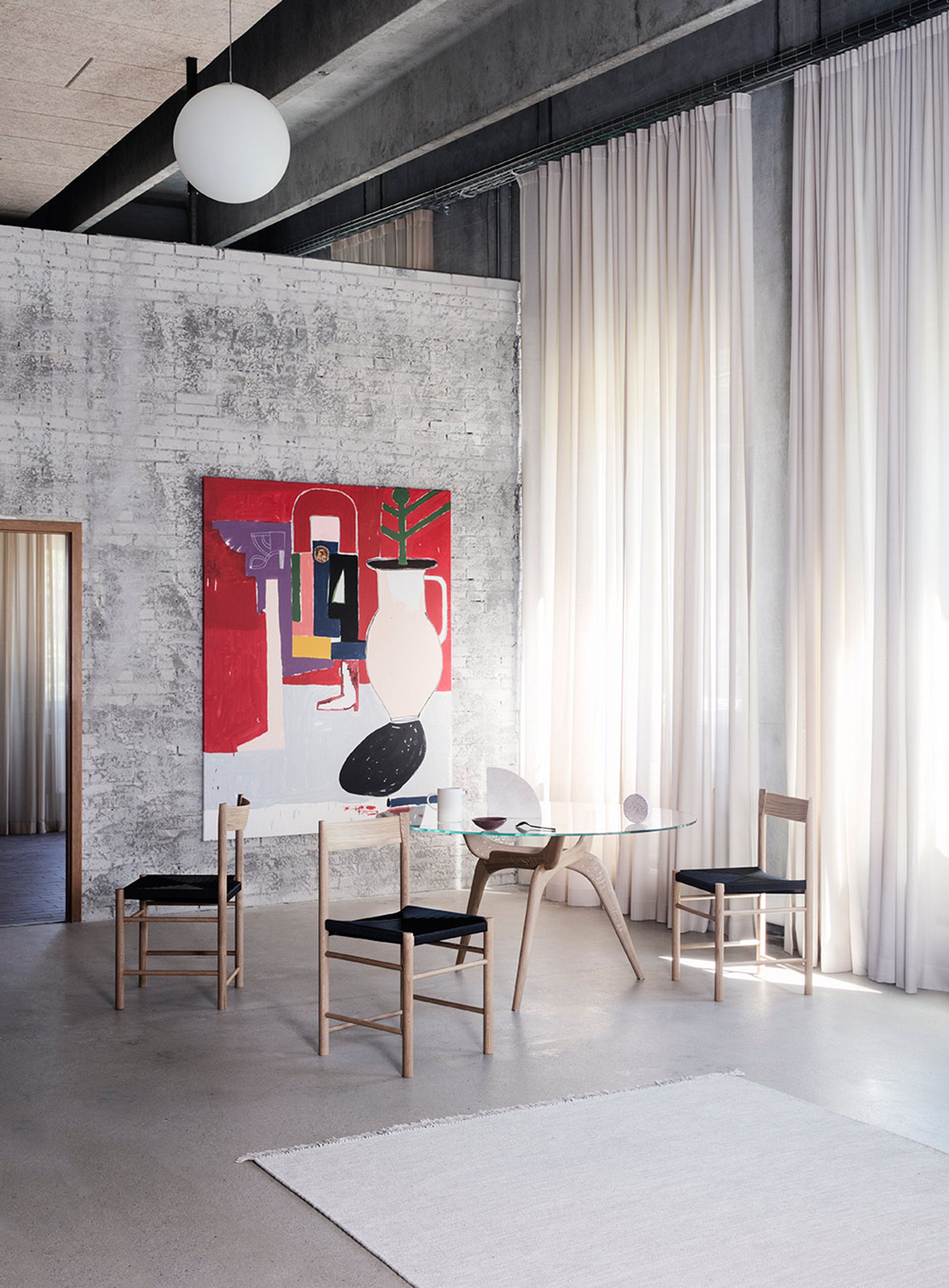 Brdr. Krüger - Cadeira - F-Chair - Ash Red Lacquered / Paper Braid