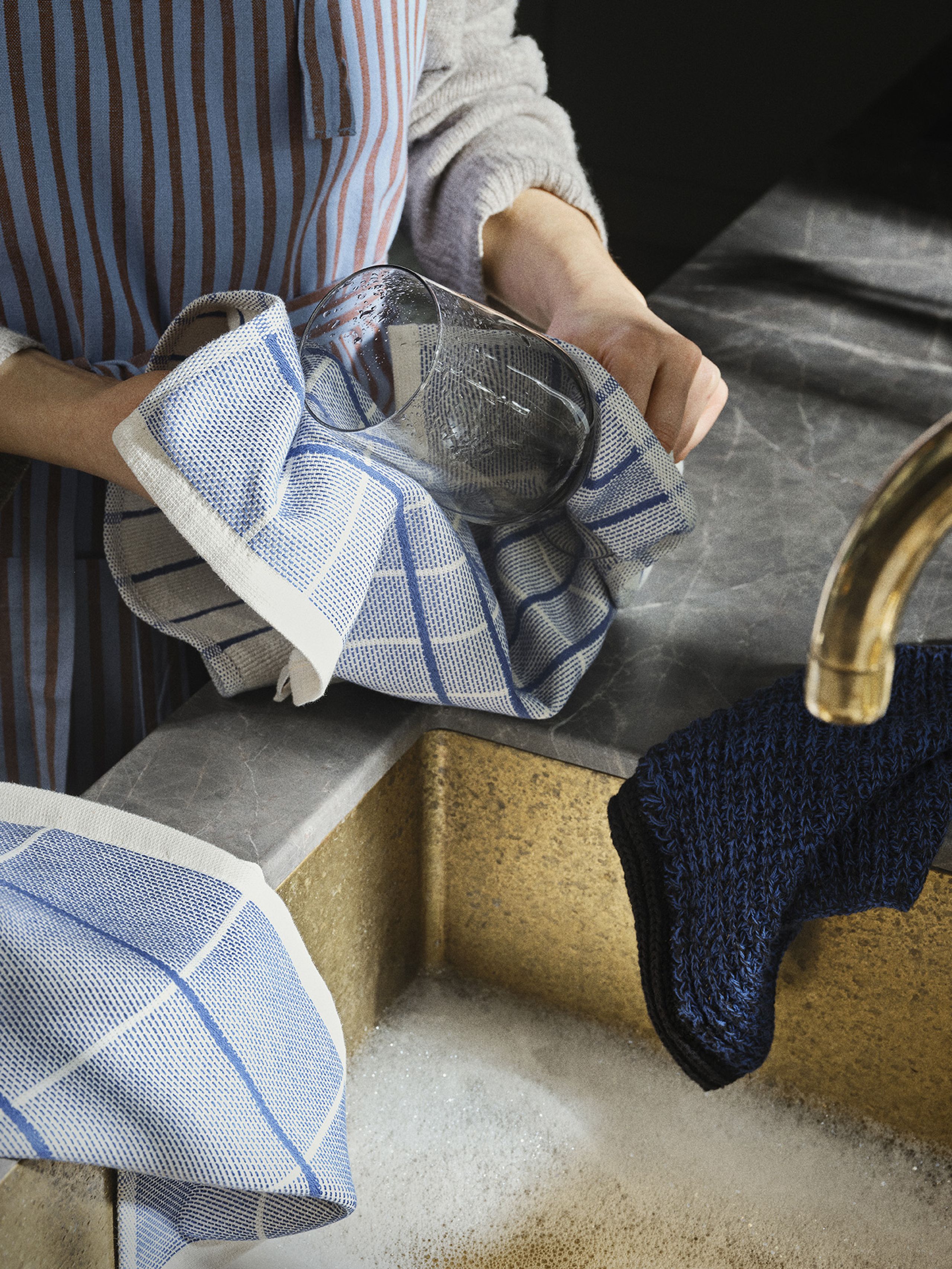 Broste CPH - Towel - Herman Kitchen Towel - Baja Blue, Grid