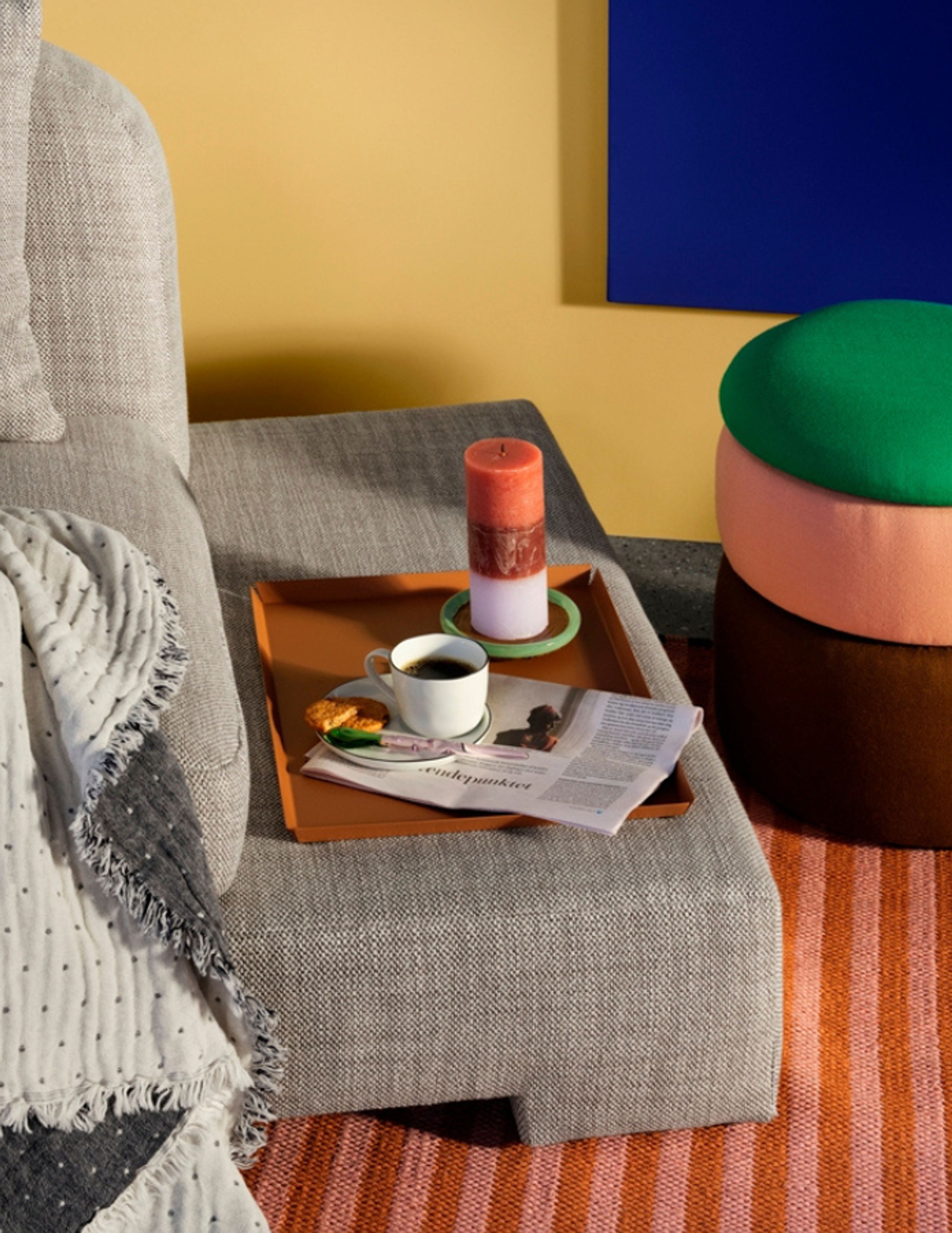 Broste CPH - Vassoio per candele - Lysfad 'Hula' Glas - Pumpkin Orange/Pigeon Blue - Small