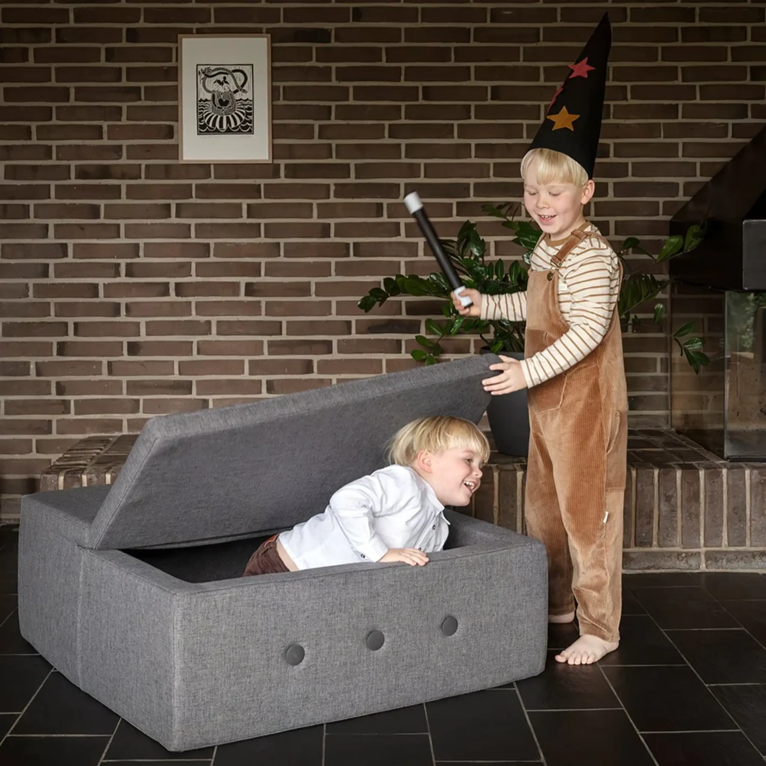 By KlipKlap - Kindersofa - KK Play Fold - Square - BLUE GREY W. GREY