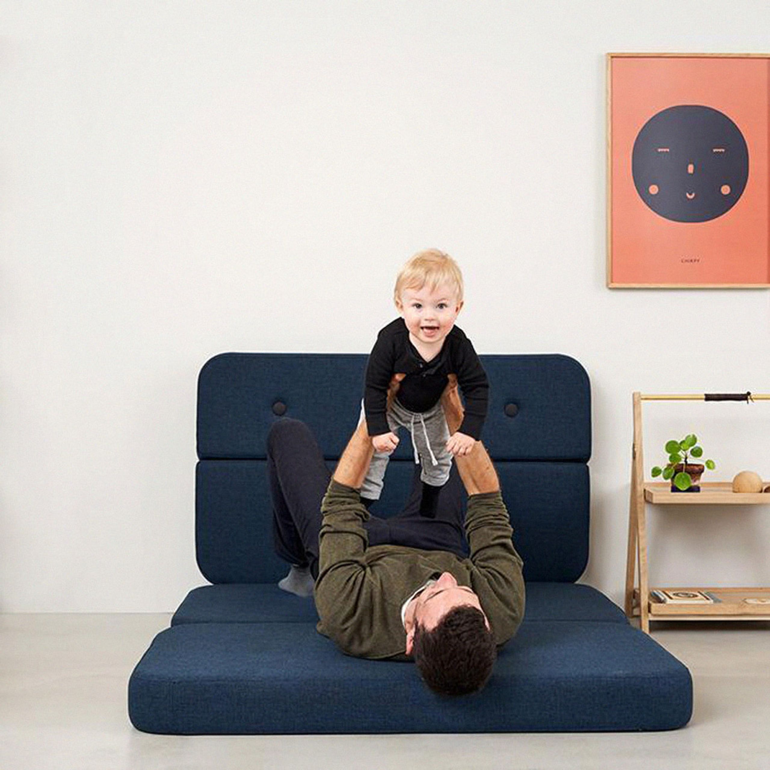 By KlipKlap - Sofa - KK 3 fold sofa w. buttons - XL - Blue Grey w/ Grey