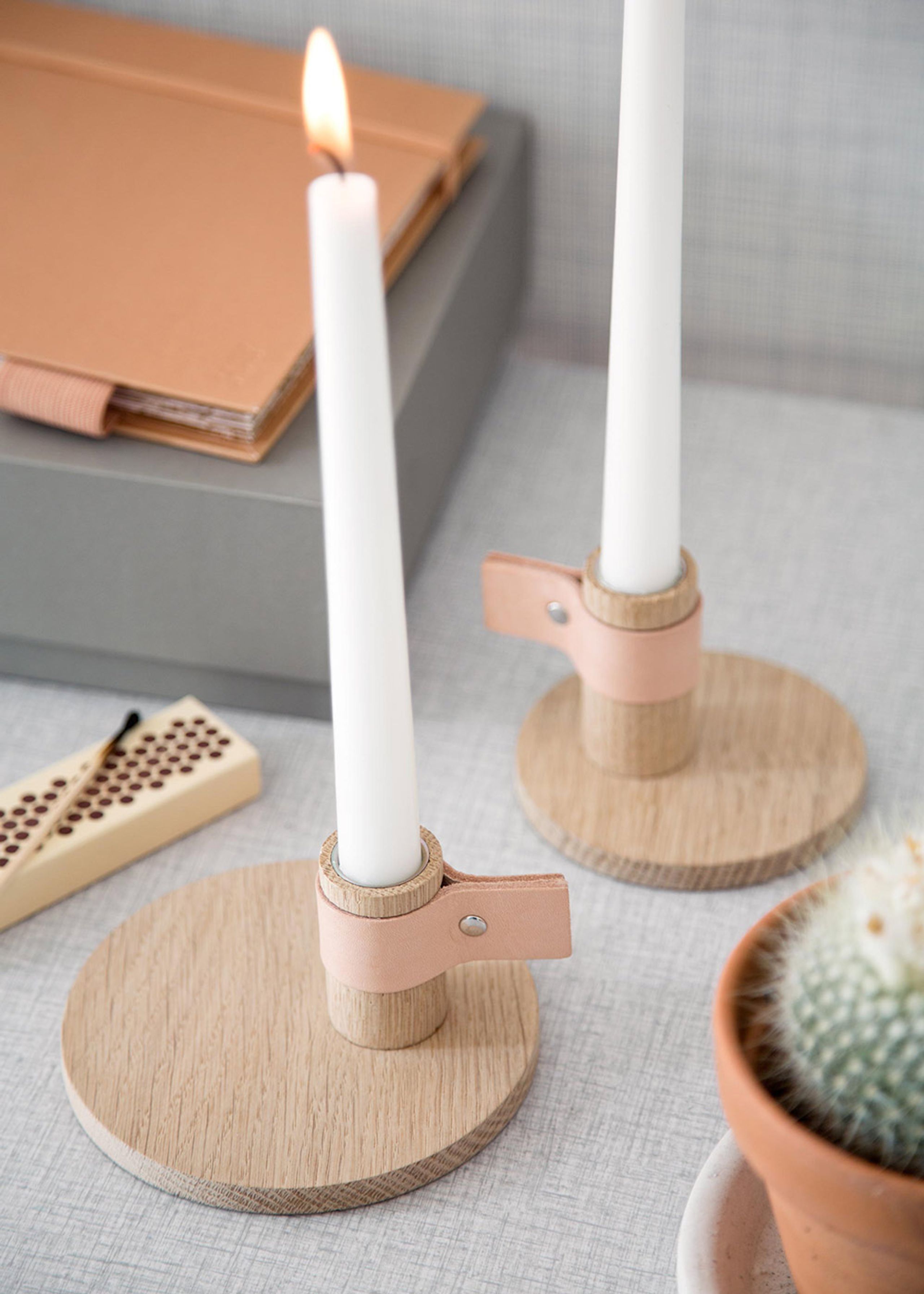 By Wirth - Candelabro - Bright Light - Nature oak & leather