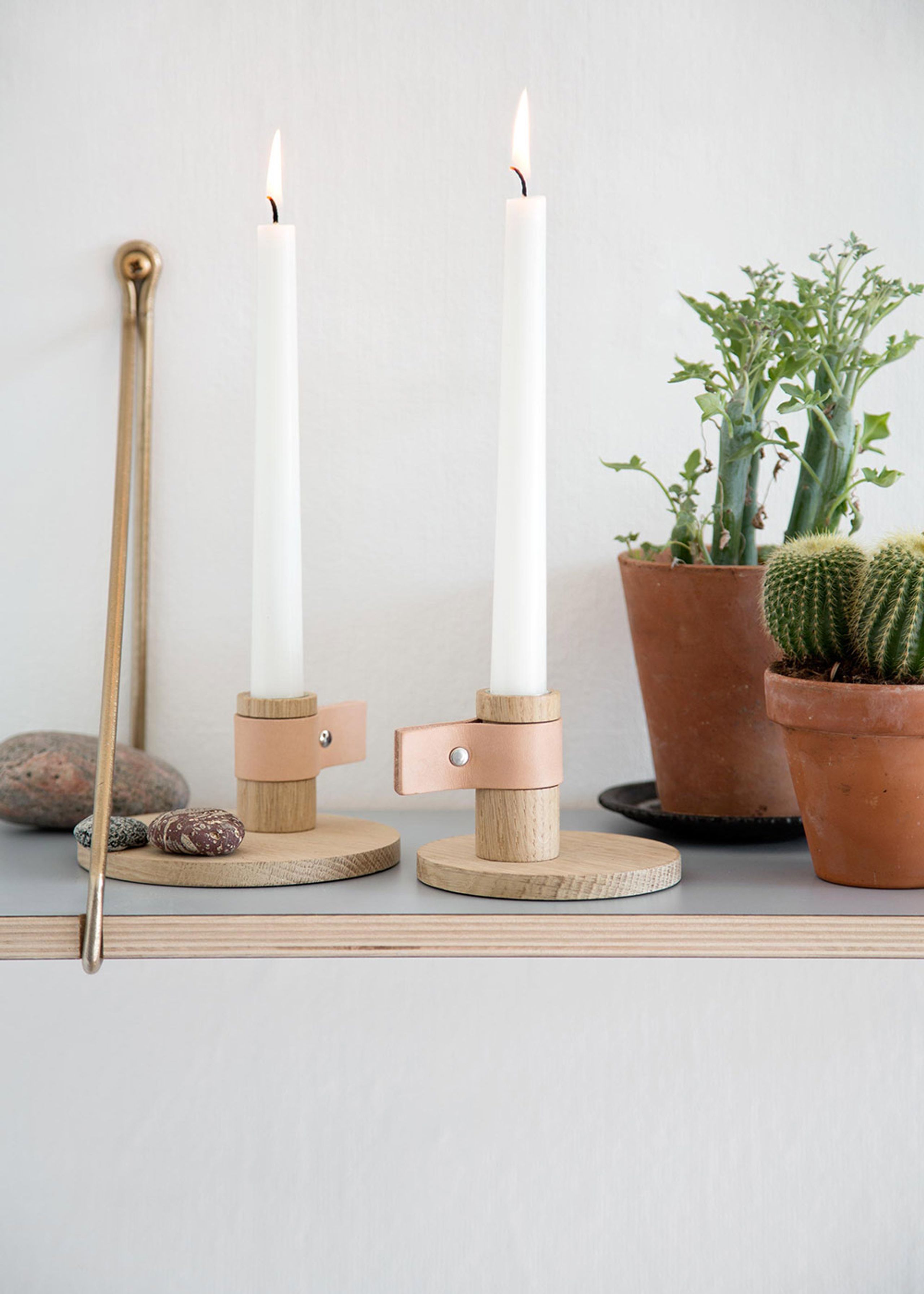 By Wirth - Candelabro - Bright Light - Nature oak & leather