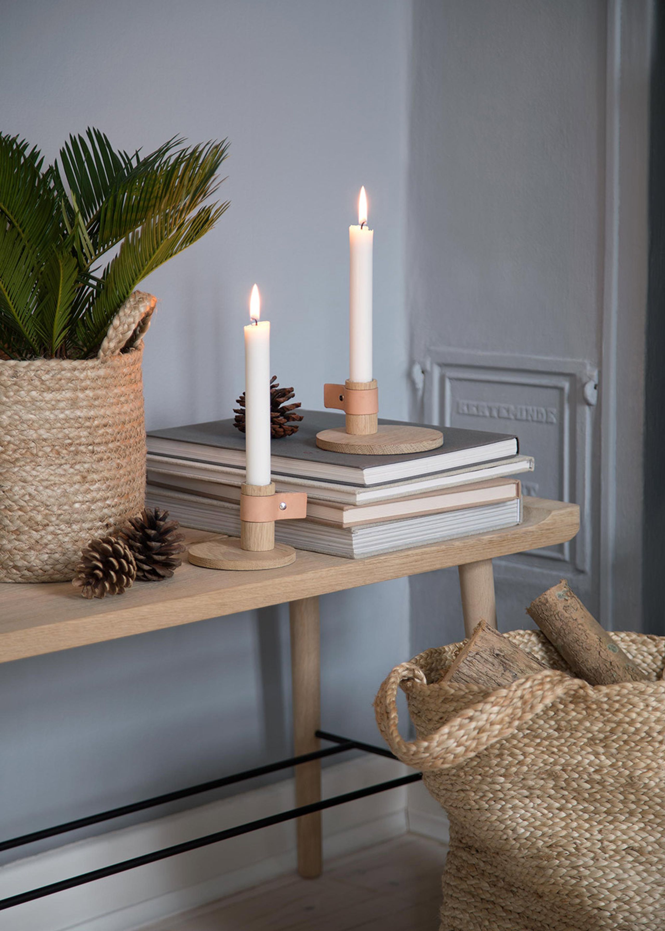 By Wirth - Candelabro - Bright Light - Nature oak & leather