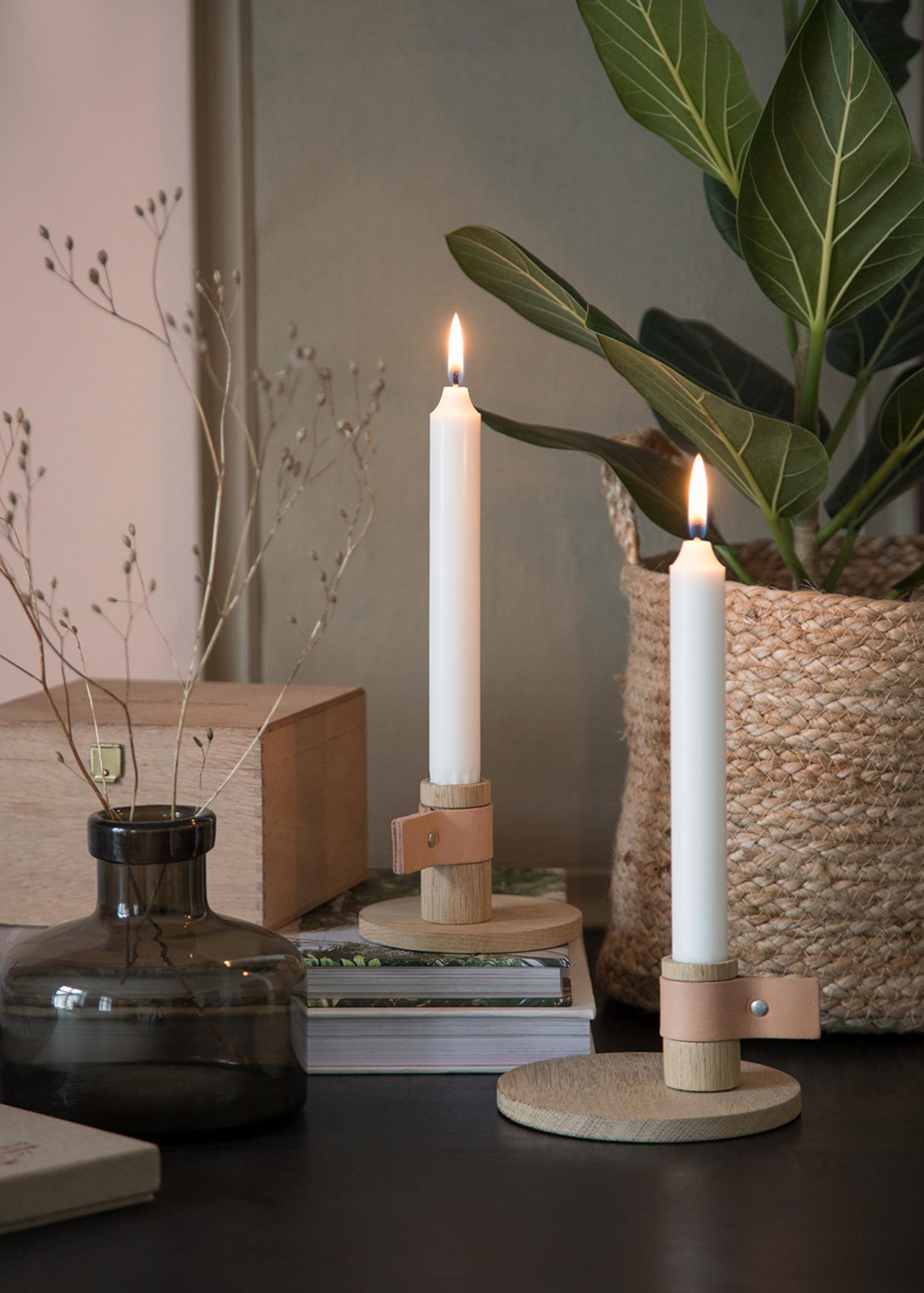 By Wirth - Candelabro - Bright Light - Nature oak & leather