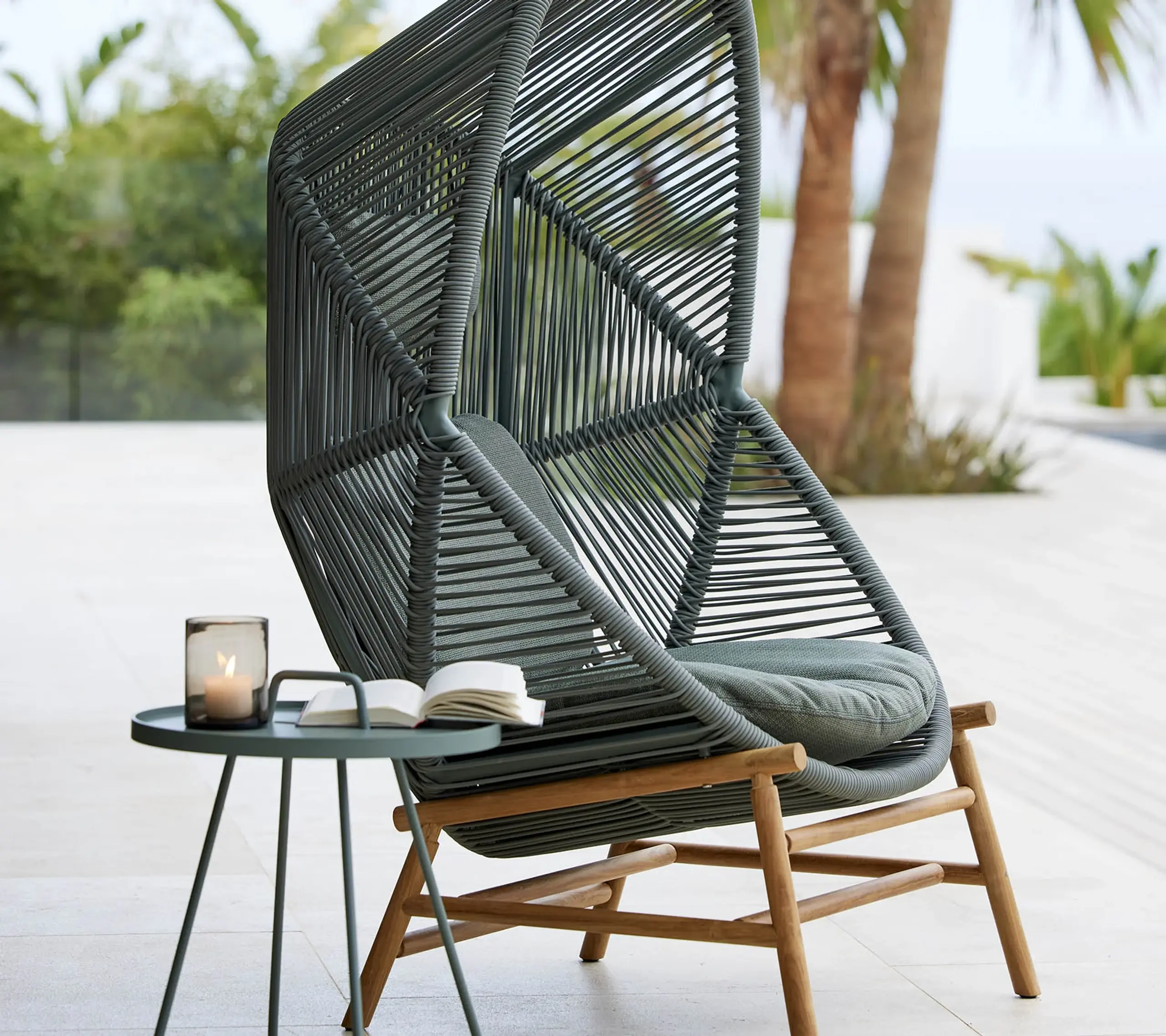 Cane-line - Hanging Chair - Hive Hanging Chair - Seat: Dusty Green, Aluminium / Frame: Dusty Green, Aluminium / Cushion: Taupe, Cane-line AirTouch