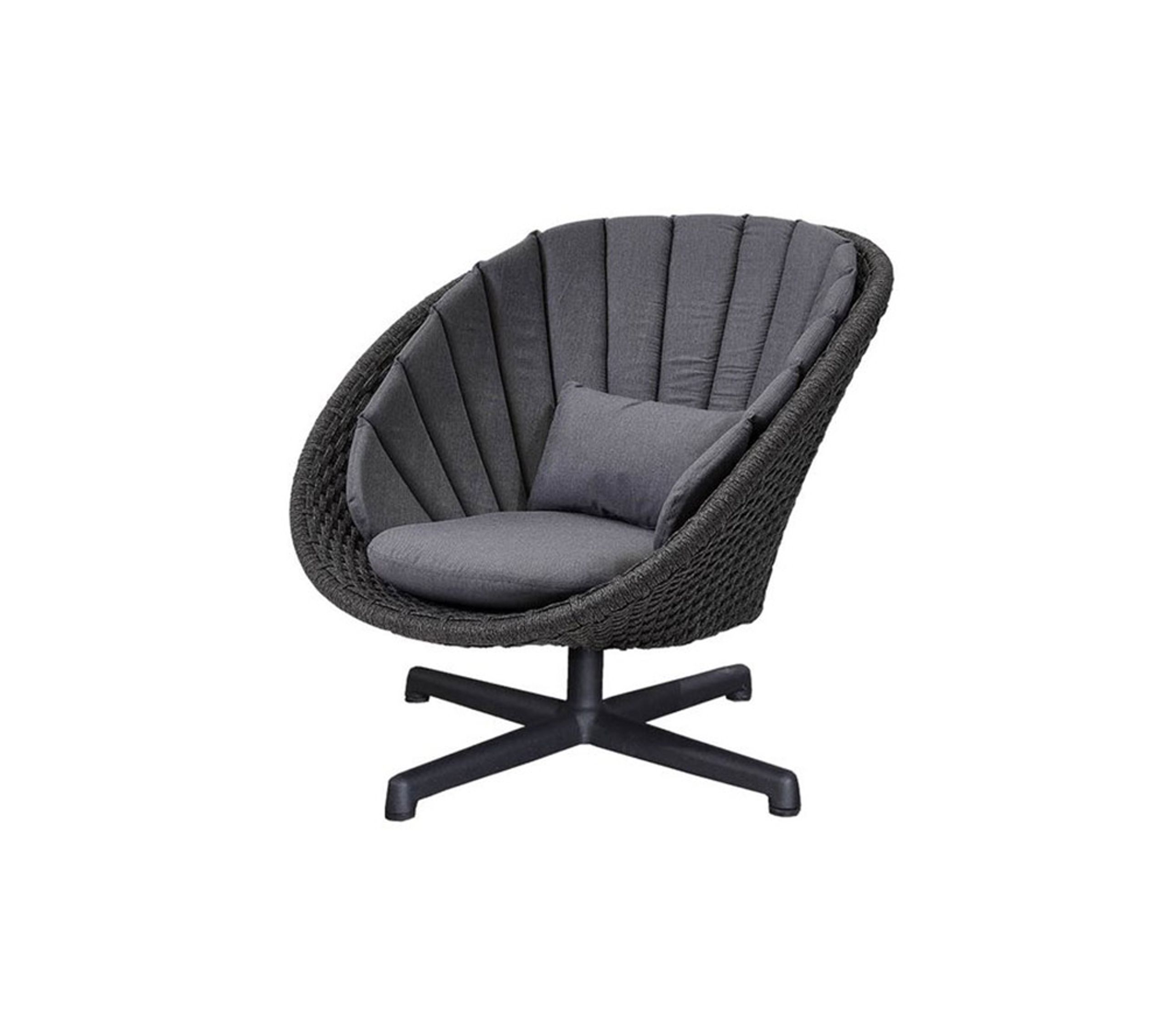 Cane-line - Armchair - Peacock lounge drejestol - Frame: Cane-line Soft Rope, Dark grey / Cushion Set: Cane-line Natté, Grey w/QuickDry foam