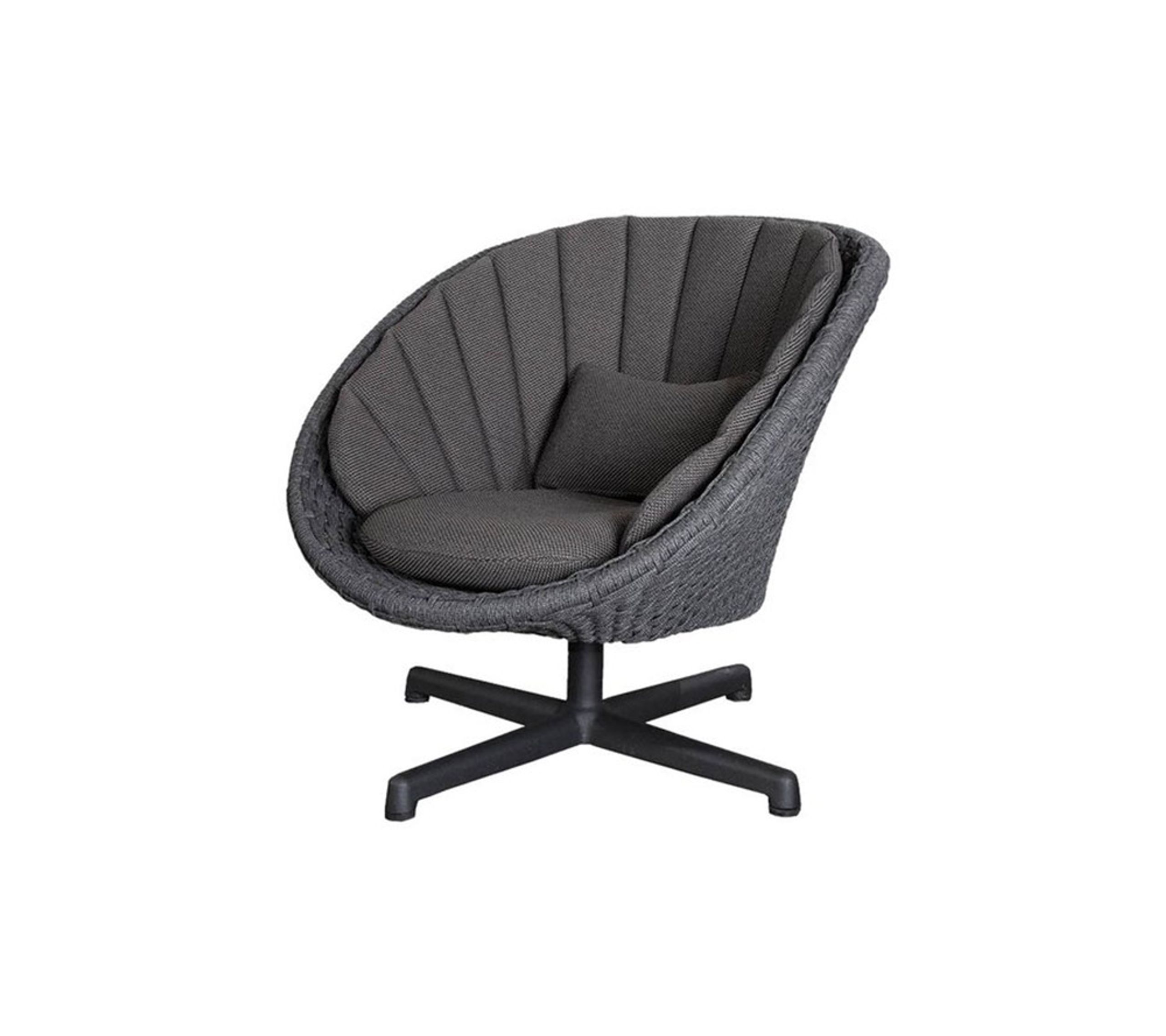 Cane-line - Armchair - Peacock lounge drejestol - Frame: Cane-line Soft Rope, Dark grey / Cushion Set: Selected PP, Dark grey