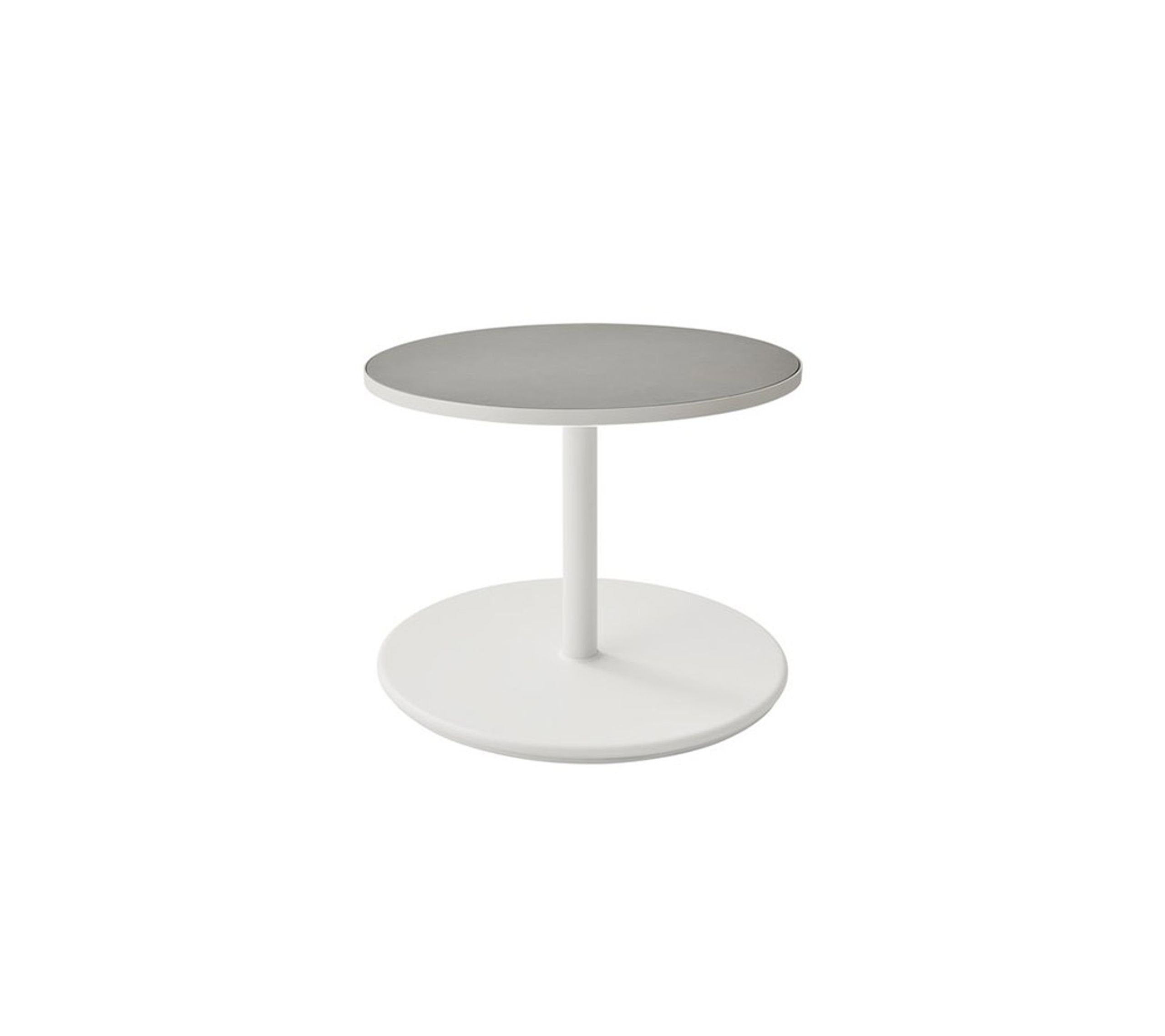Cane-line - Couchtisch - Go coffee table large - Ø60 - Frame: White aluminum / Tabletop: White aluminum/Light grey ceramic