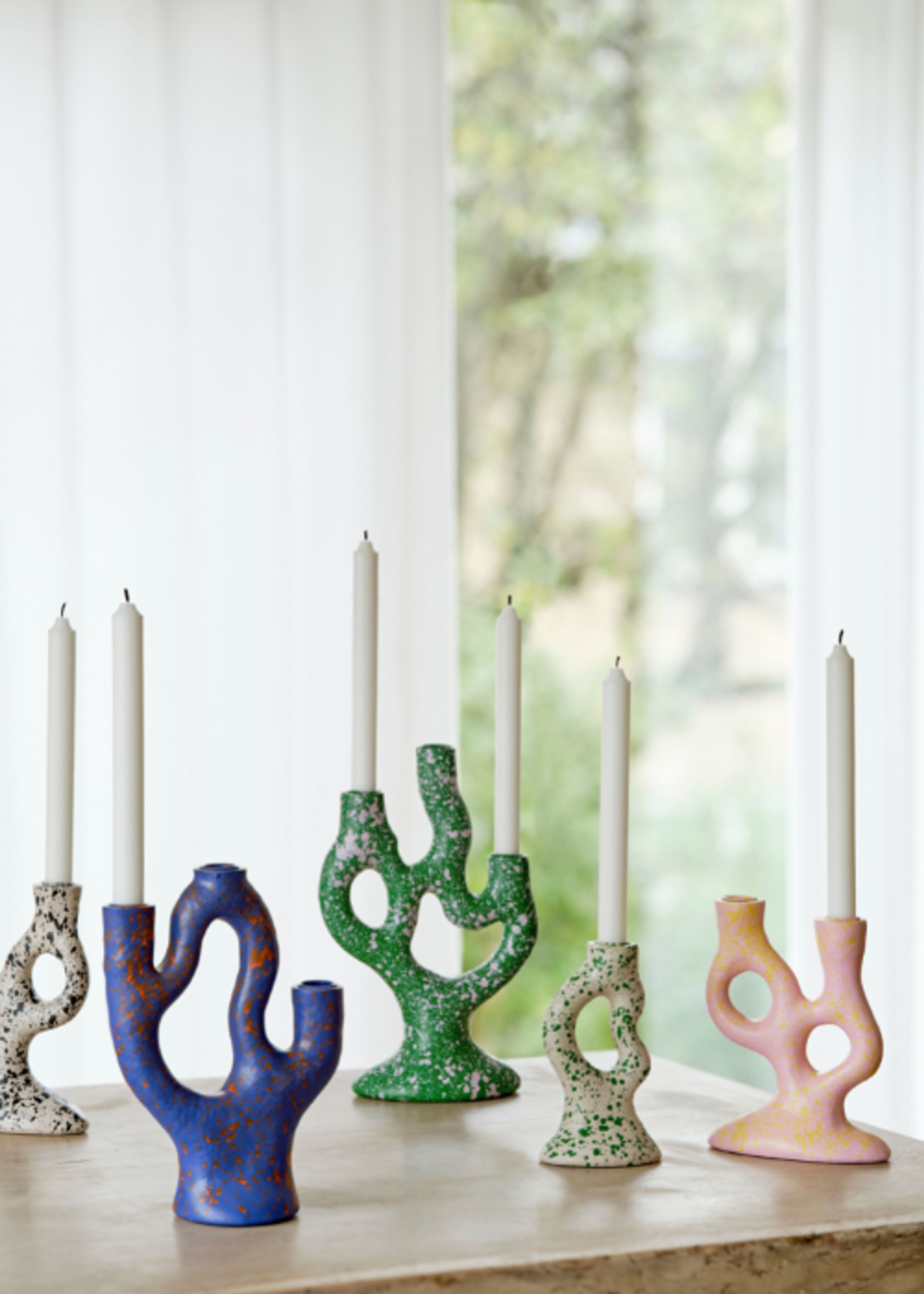 Bahne - Svícen - Candle Holder W. Speckle - Rose/Green