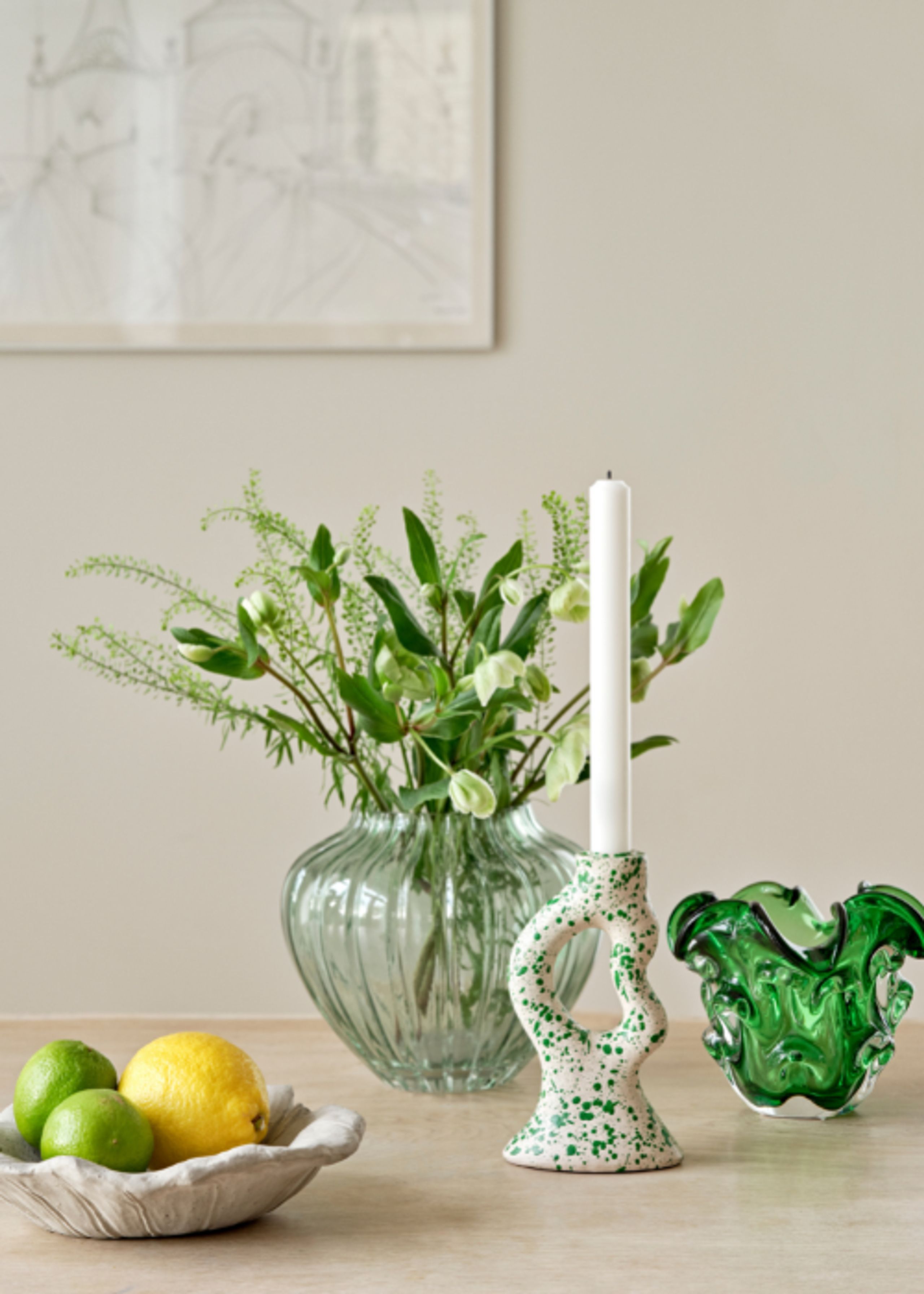 Bahne - Svícen - Candle Holder W. Speckle - Rose/Green