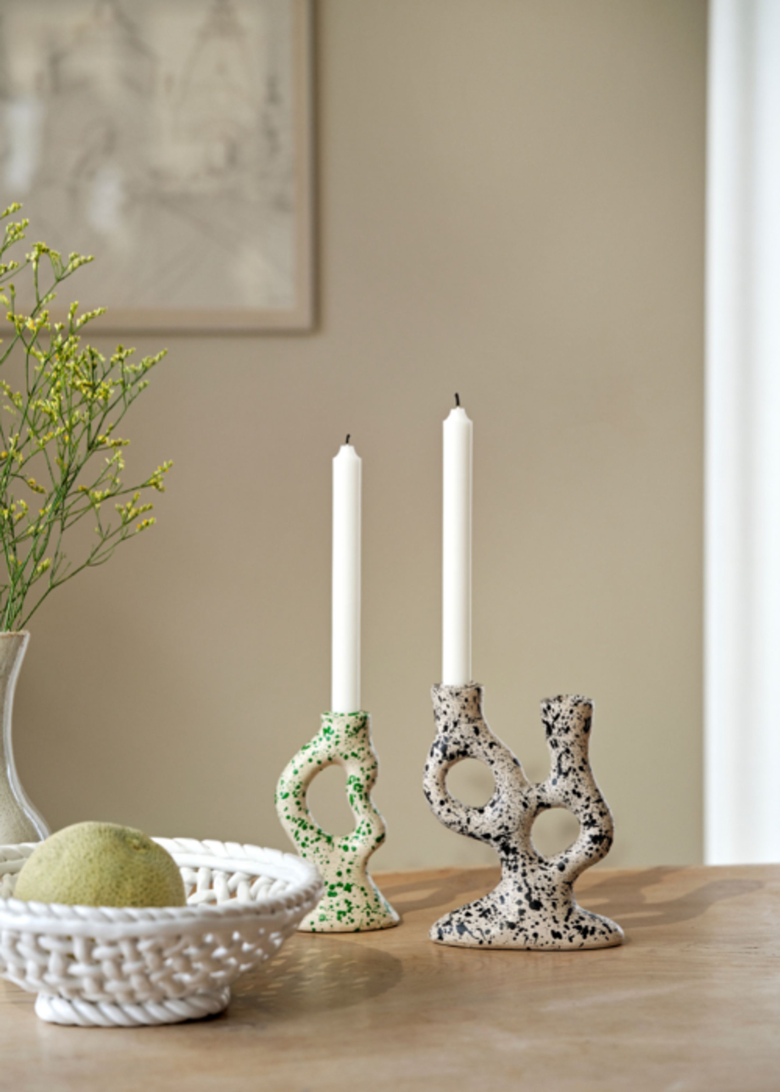 Bahne - Svícen - Candle Holder W. Speckle - Rose/Green