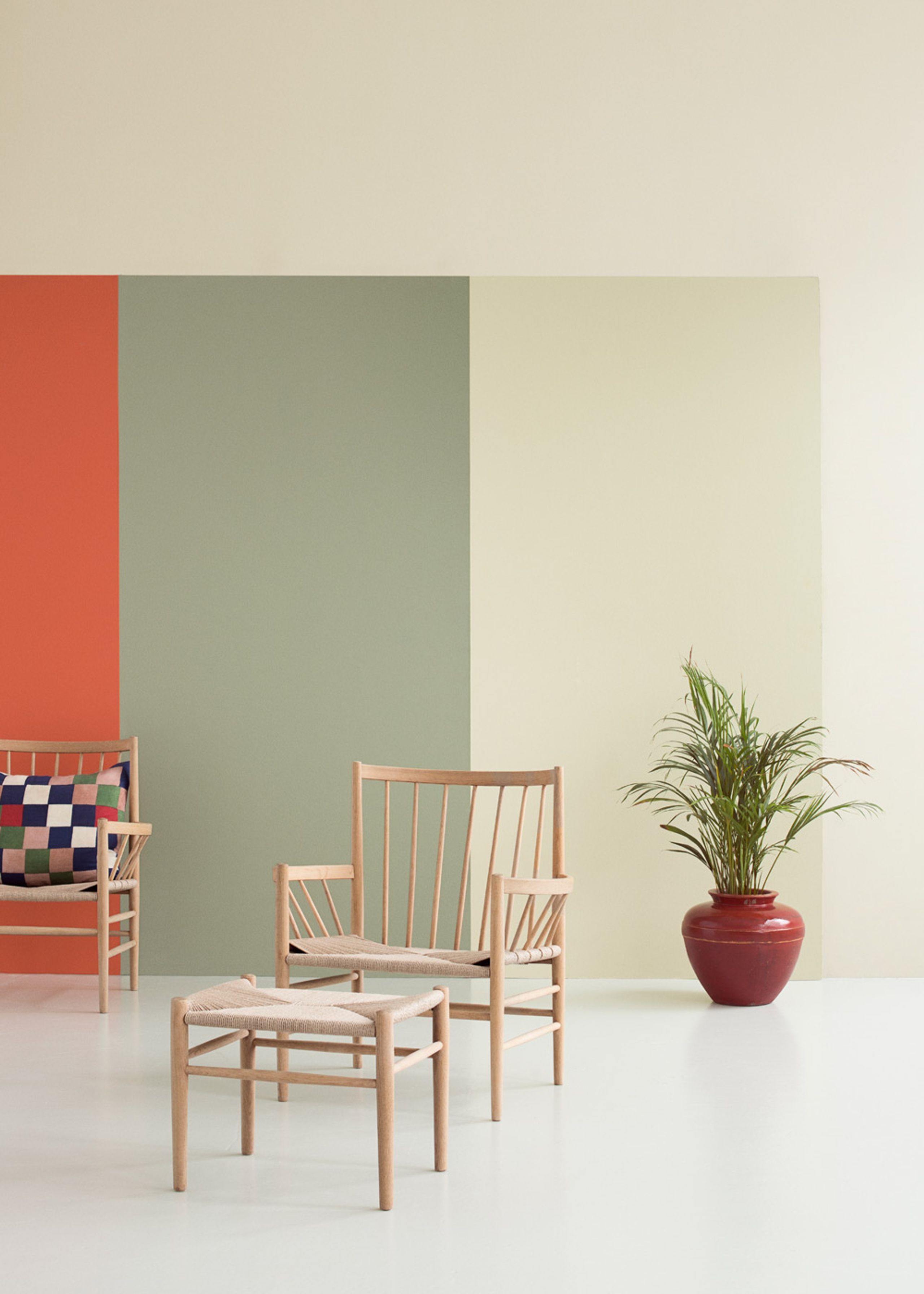 FDB Møbler / Furniture - Hocker - J83 von Jørgen Bækmark - Lacquered Oak/Nature Wicker