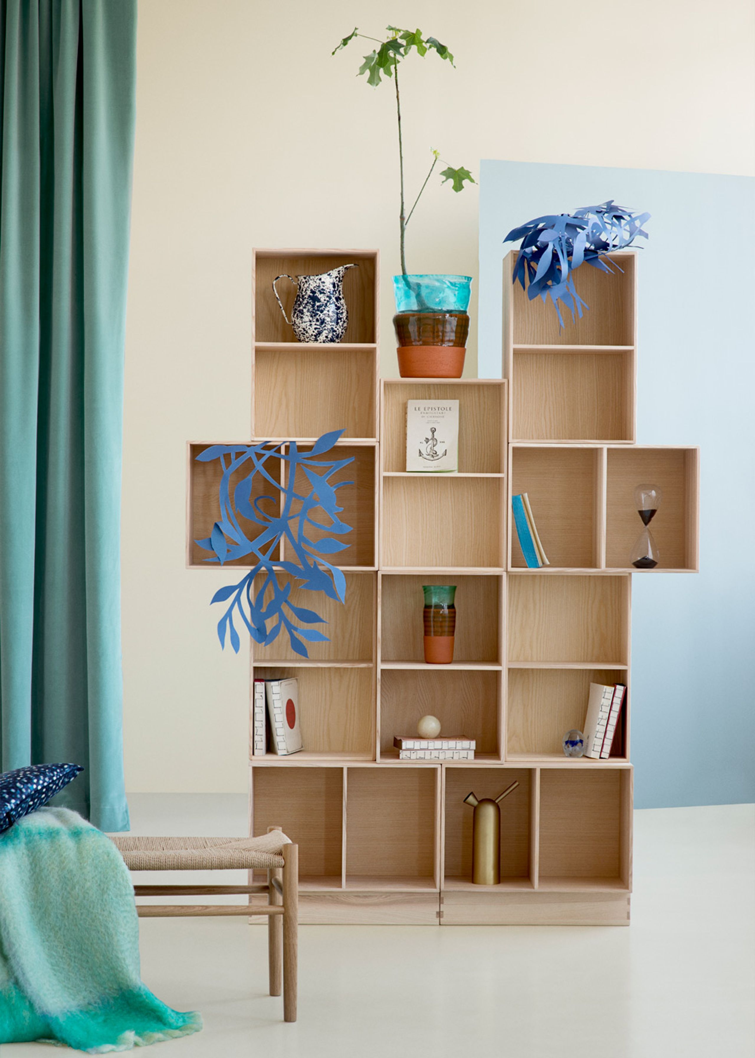 FDB Møbler / Furniture - Hocker - J83 von Jørgen Bækmark - Lacquered Oak/Nature Wicker