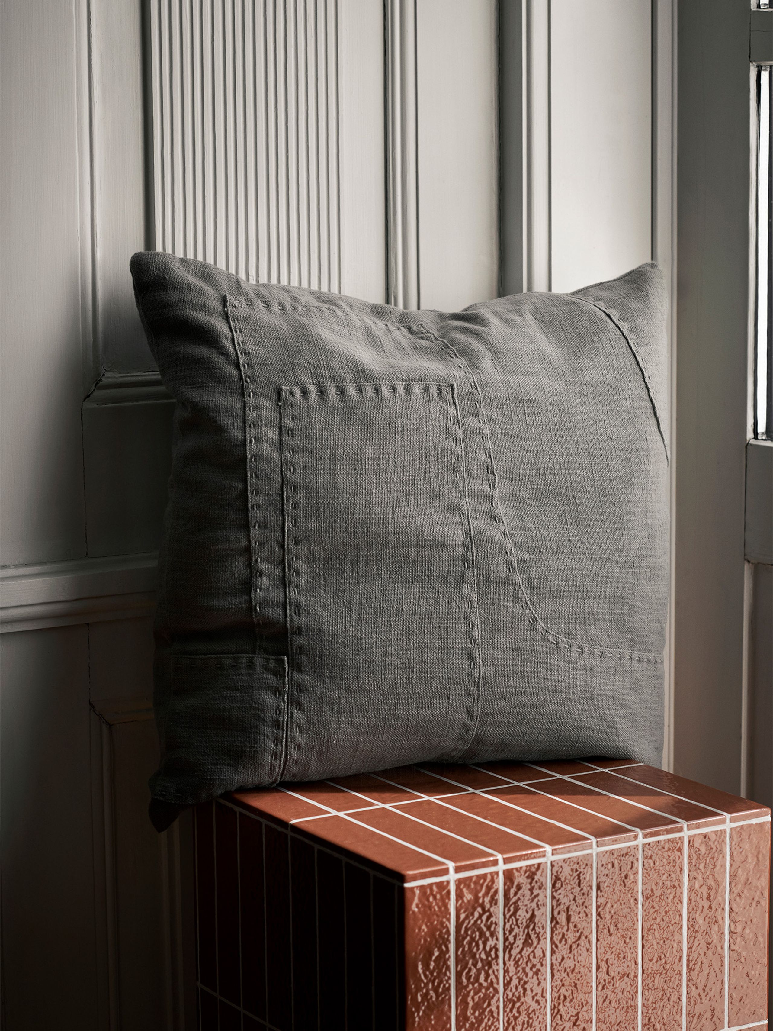 Ferm Living - Pillow - Darn Cushion - Darn Cushion - Blue Grey