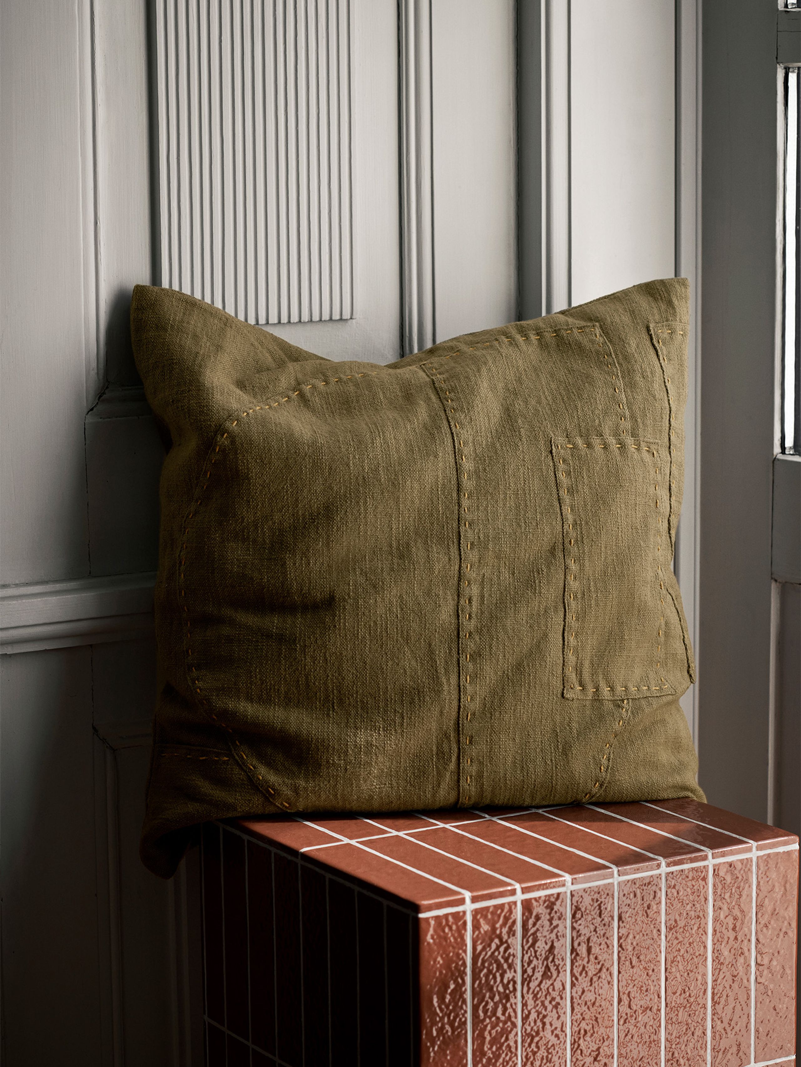 Ferm Living - Pillow - Darn Cushion - Darn Cushion - Dark Taupe