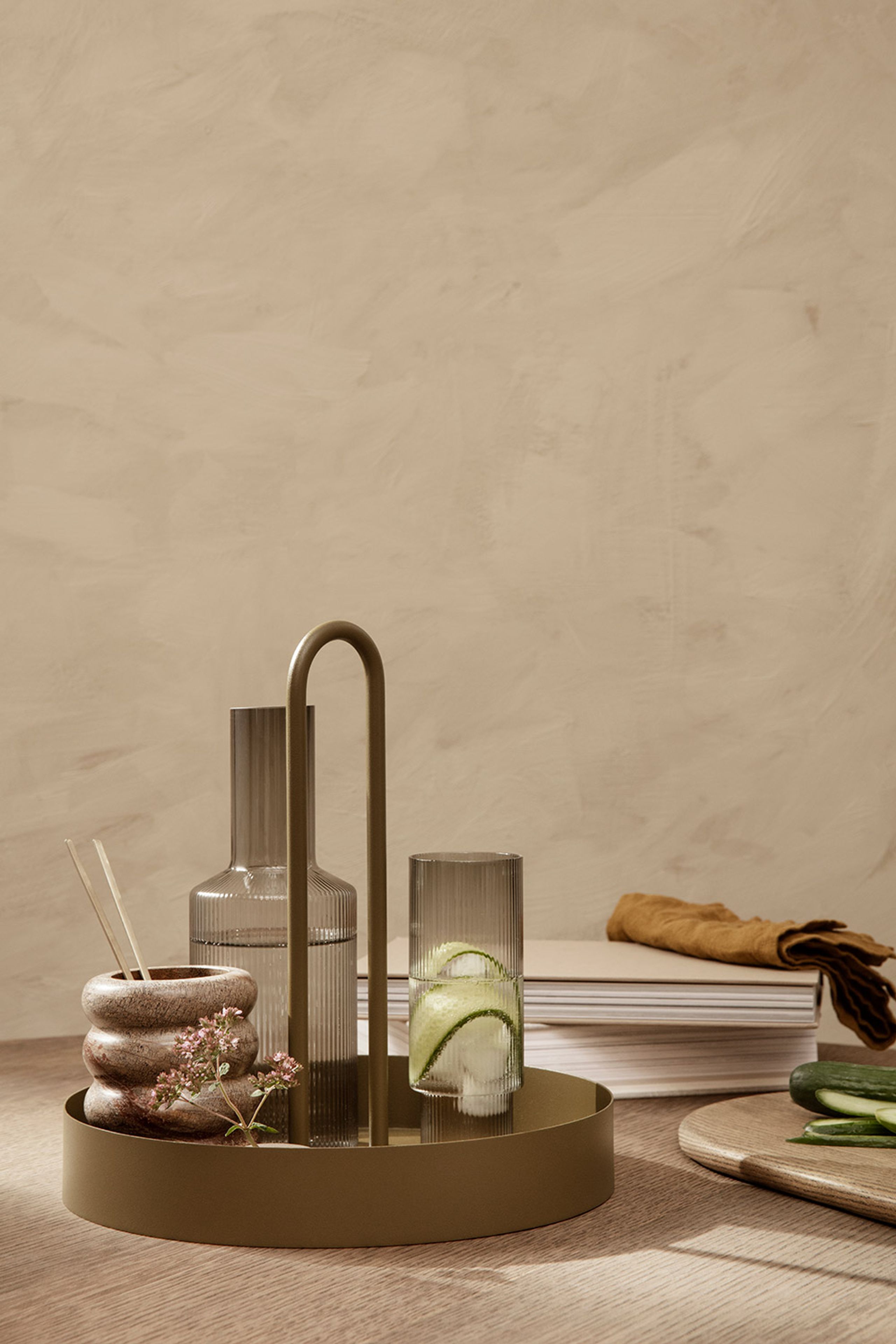 Ferm Living - Sklo - Ripple Long Drink Glass (Set of 4) - Smoked Grey