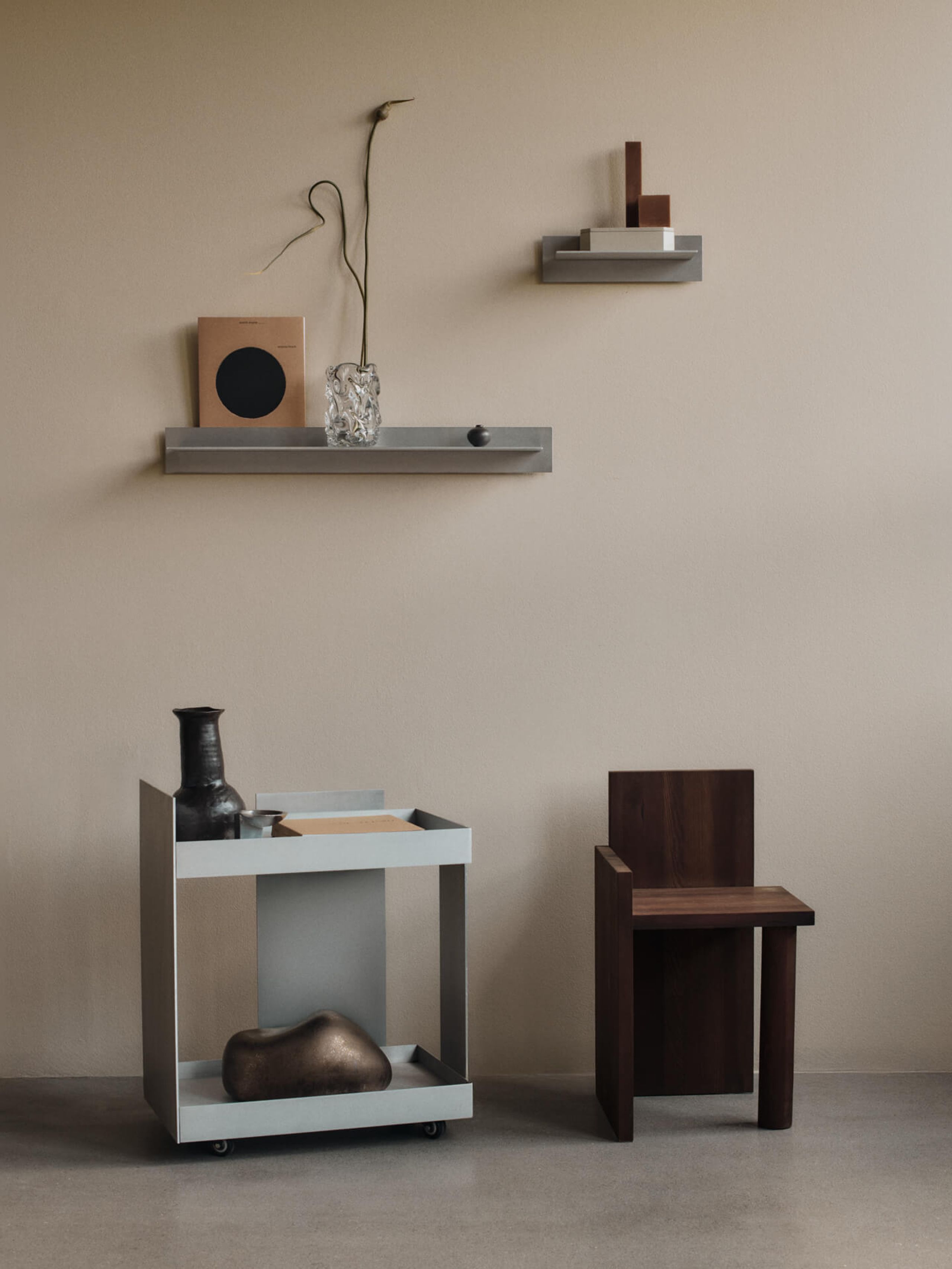 Ferm Living - Policová deska - Lager Wall Shelf Single 35 - Aluminium