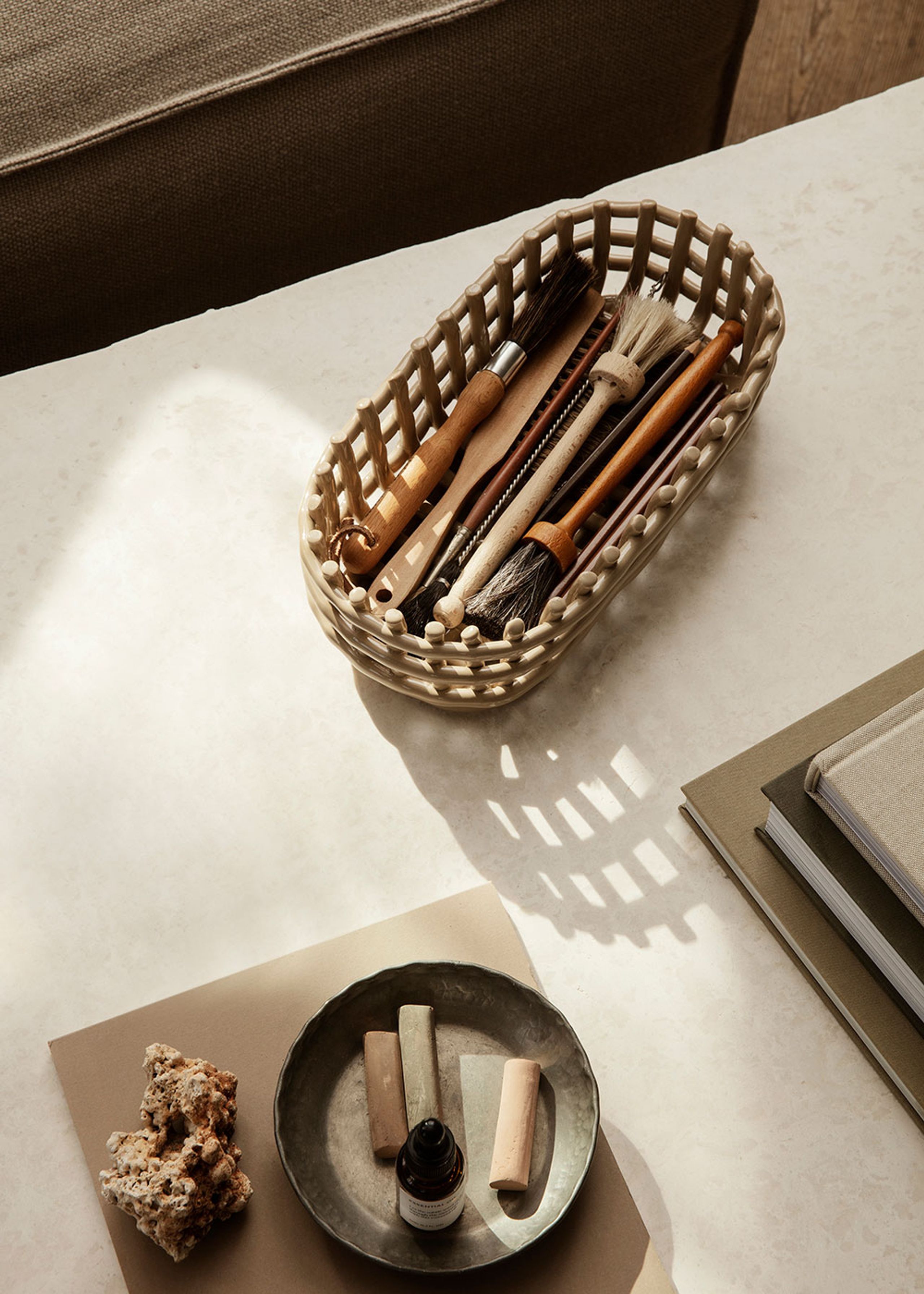 Ferm Living - - Ceramic Basket - Oval - Cashmere