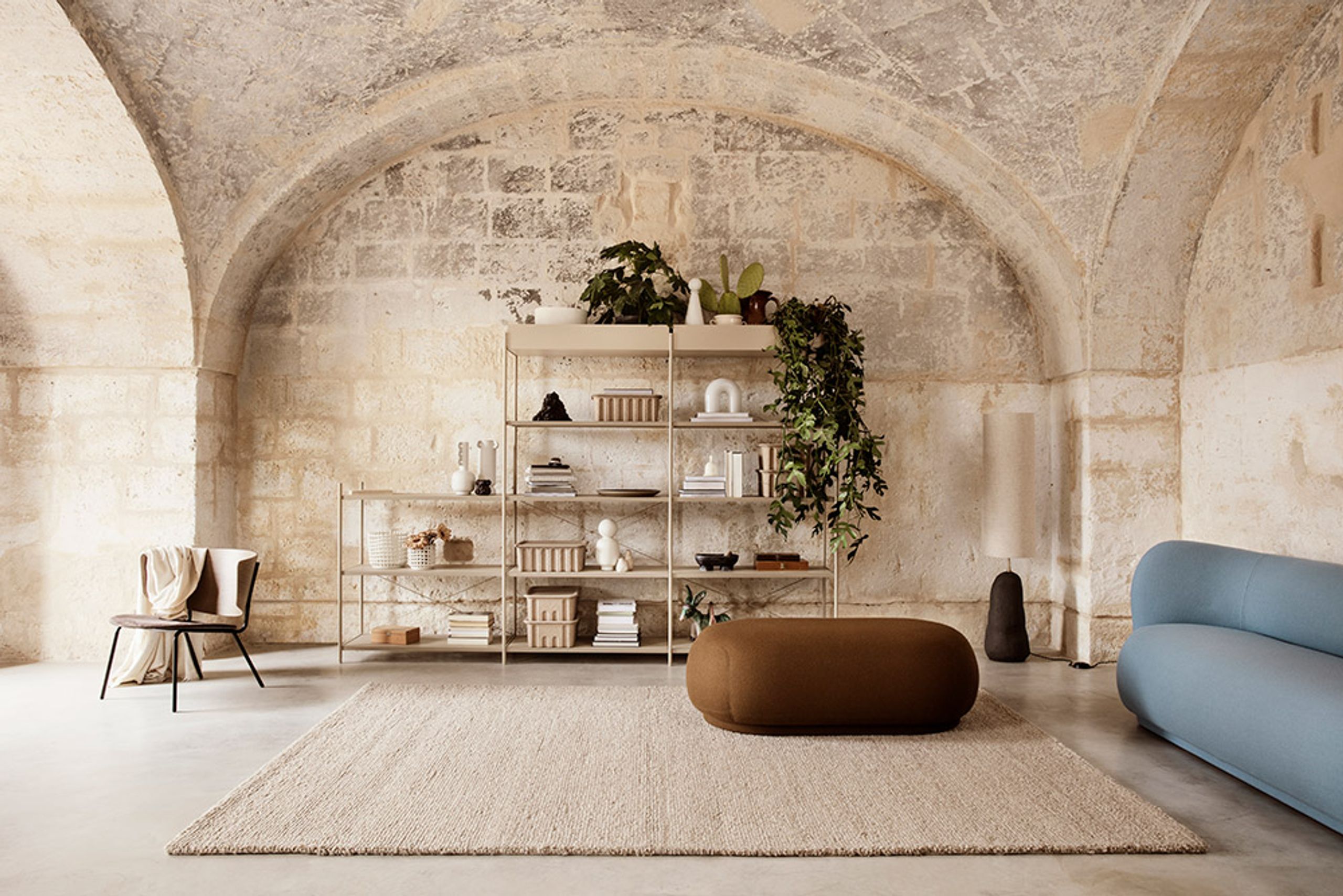 Ferm Living - Pouf - Rico Ottoman - Faded Velvet - Concrete