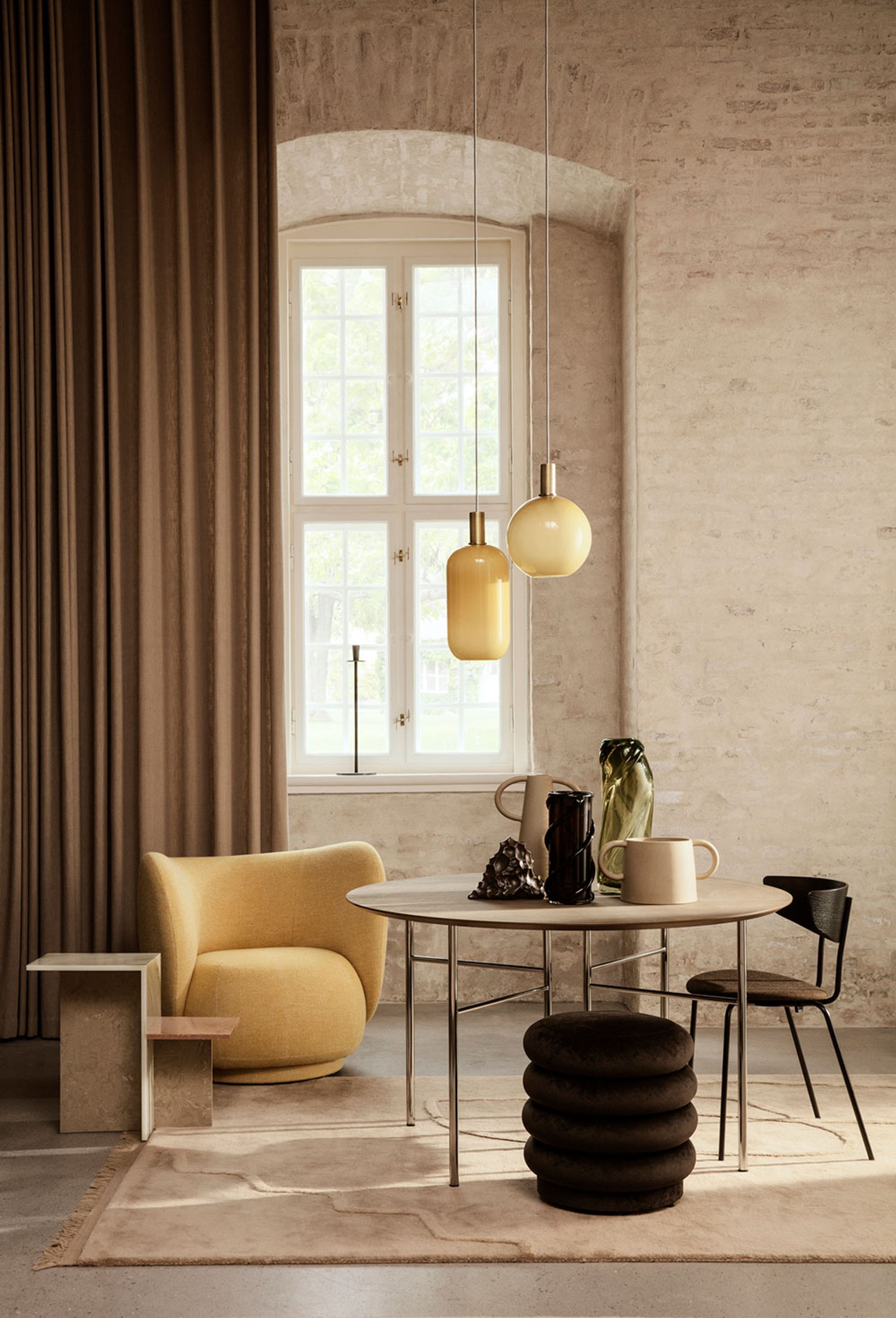 Ferm Living - Coffee table - Distinct Side Table - Dark Brown Travertine - Small