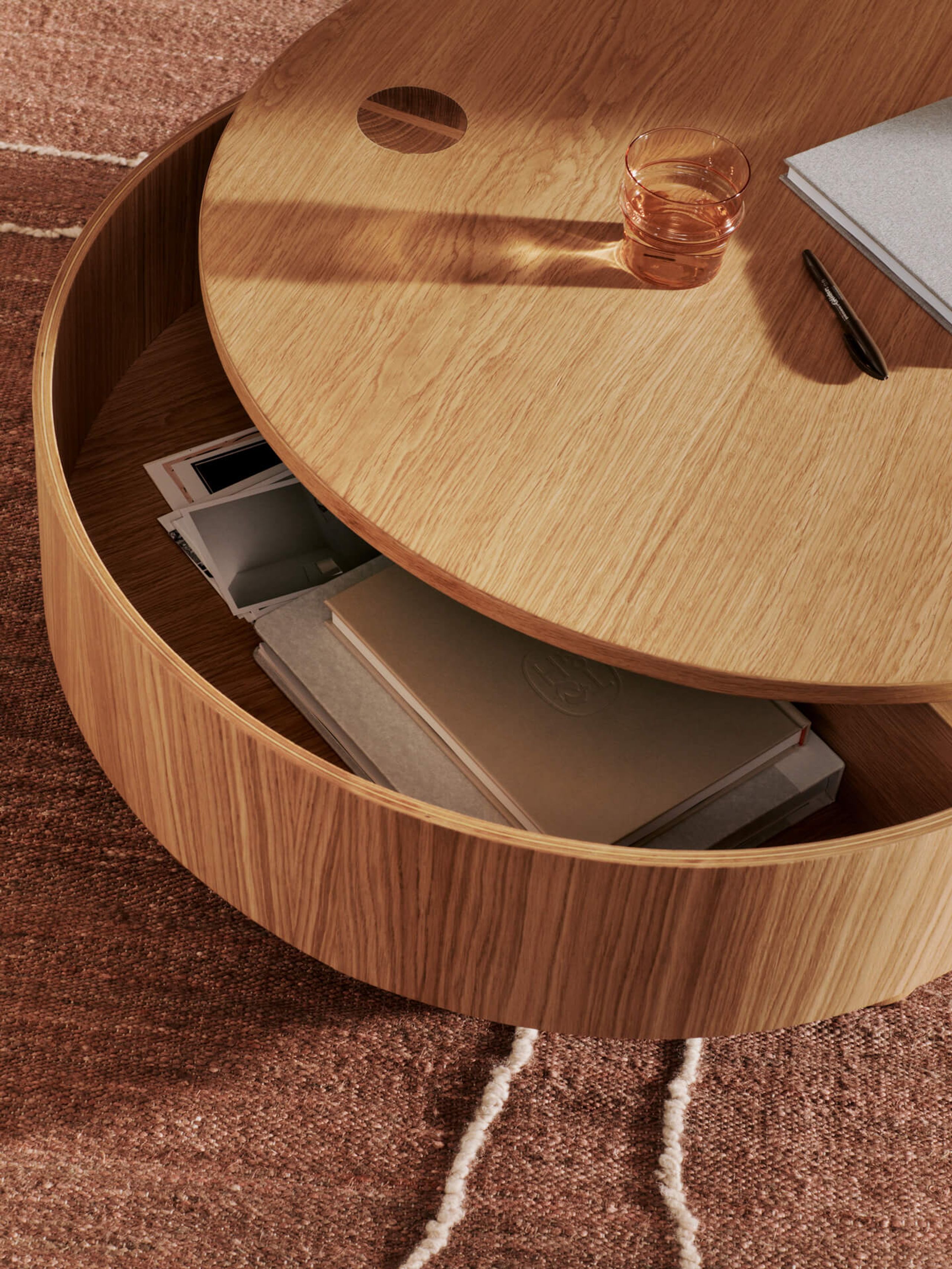 Ferm Living - Coffee Table - Olles Storage Table - Ø80 - Natural Oak Veneer