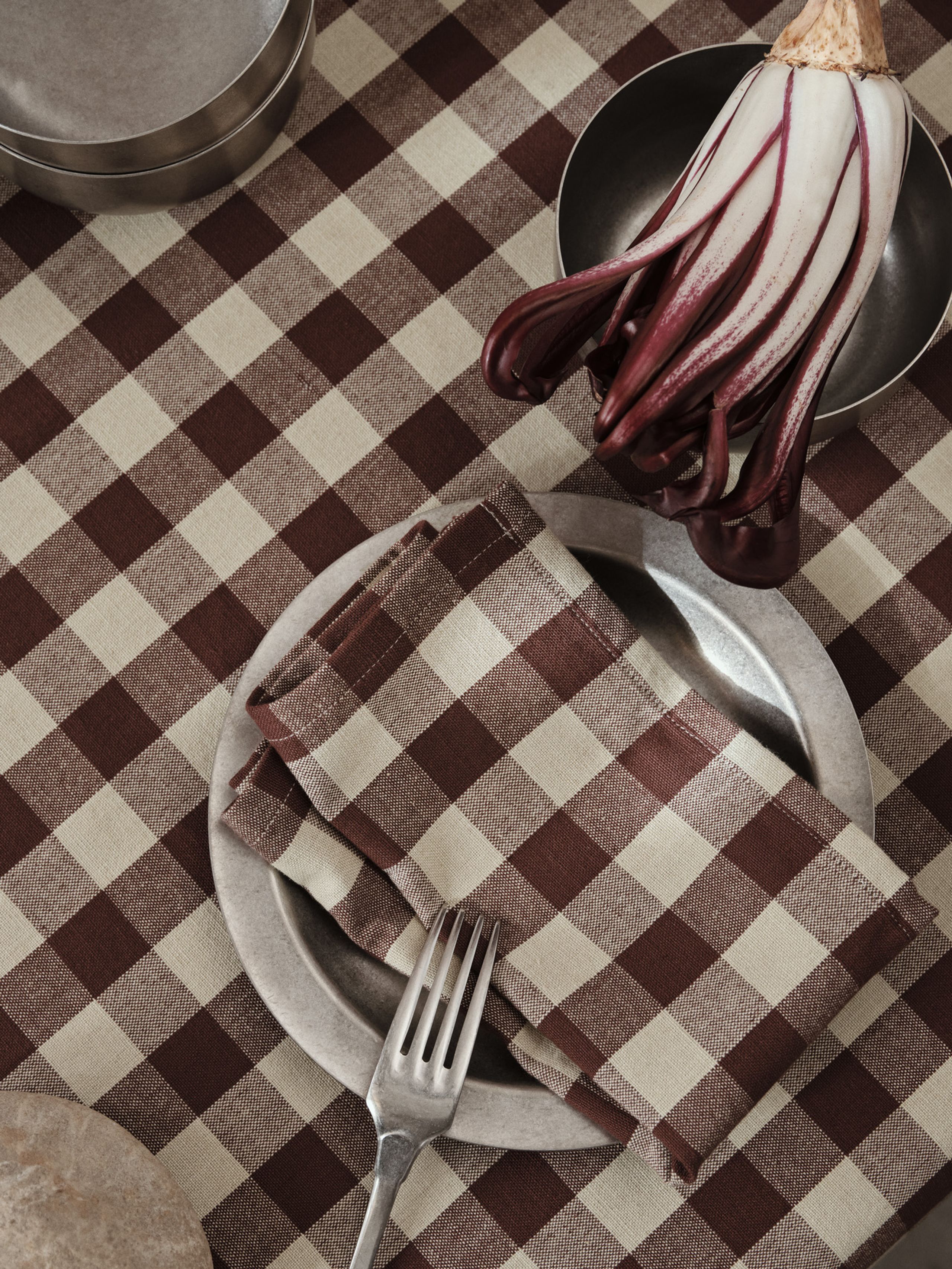 Ferm Living - Stofservietter - Bothy Check stofservietter - Sæt af 4 - Cinnamon/Grey Green