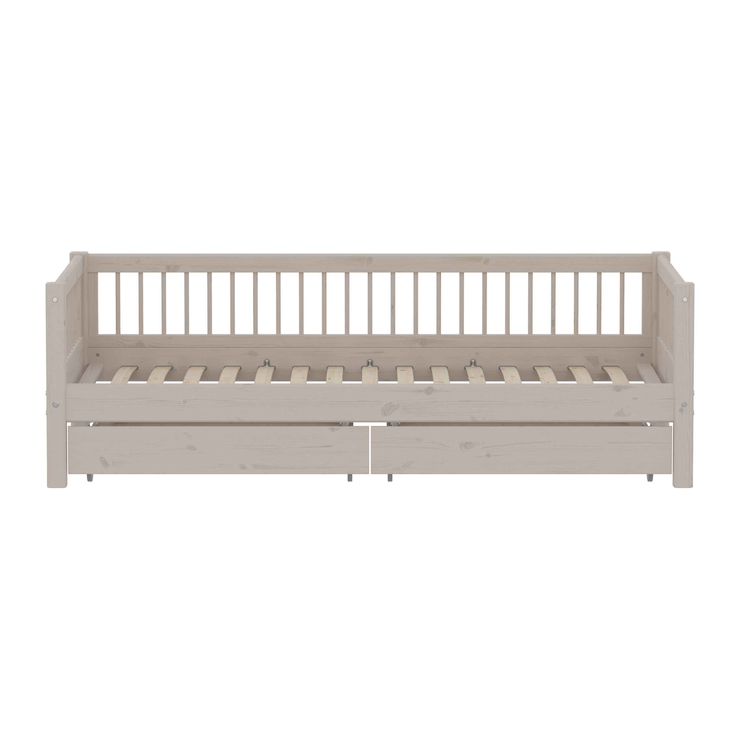 Flexa - Children's bed - CLASSIC Daybed With Storage And Side Bar - Grey Washed