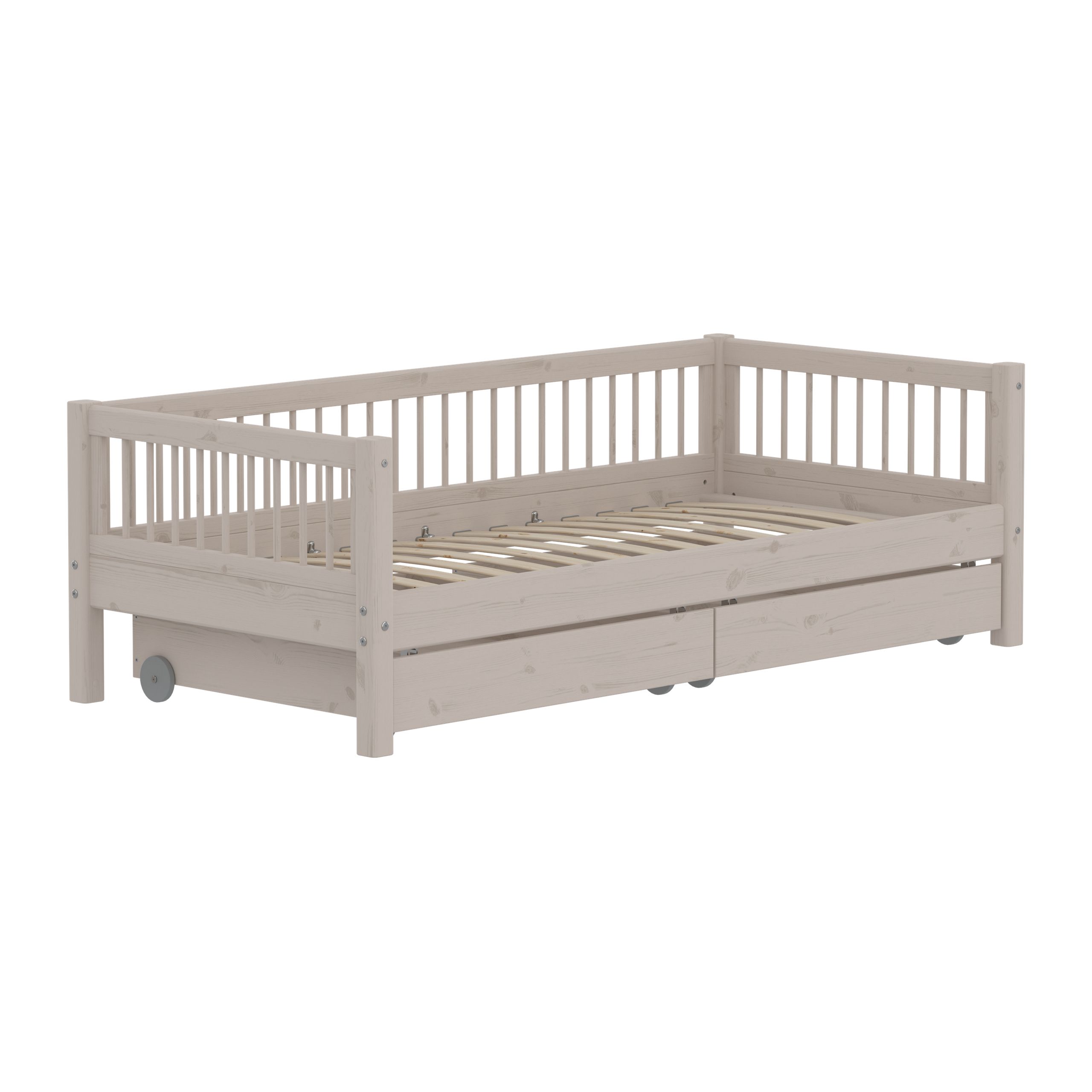 Flexa - Children's bed - CLASSIC Daybed With Storage And Side Bar - Grey Washed