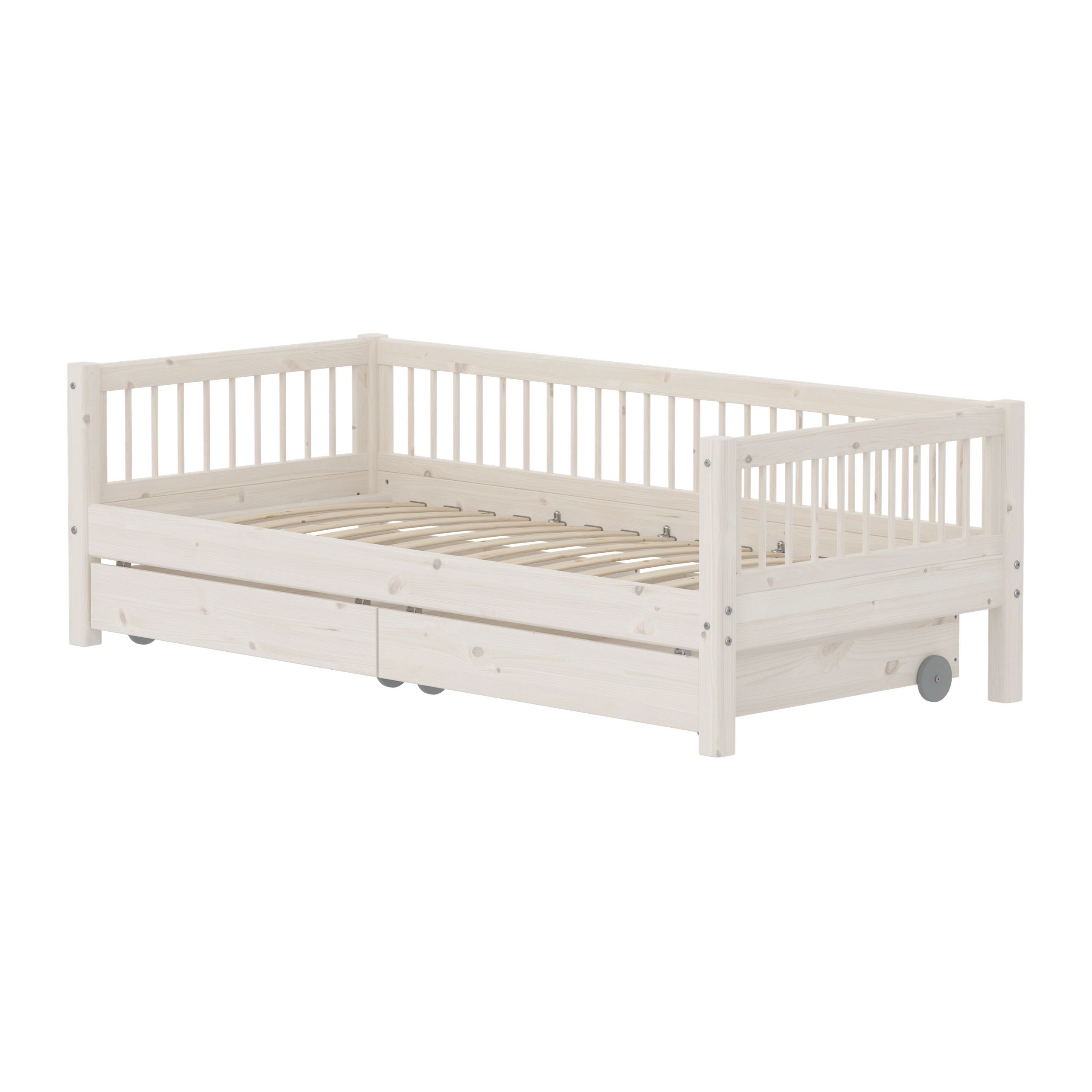 Flexa - Łóżko dla dzieci - CLASSIC Daybed With Storage And Side Bar - White Washed