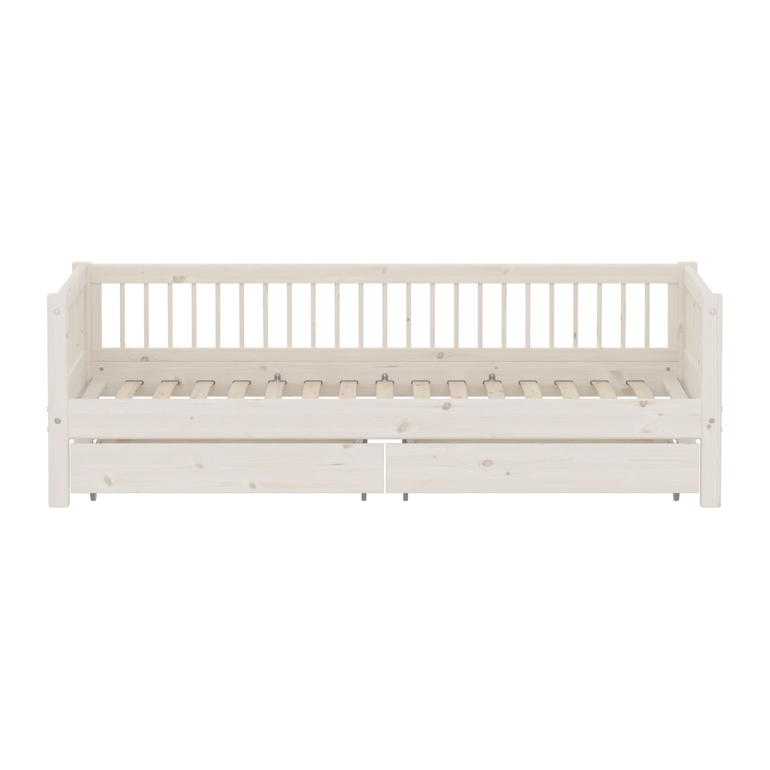 Flexa - Łóżko dla dzieci - CLASSIC Daybed With Storage And Side Bar - White Washed