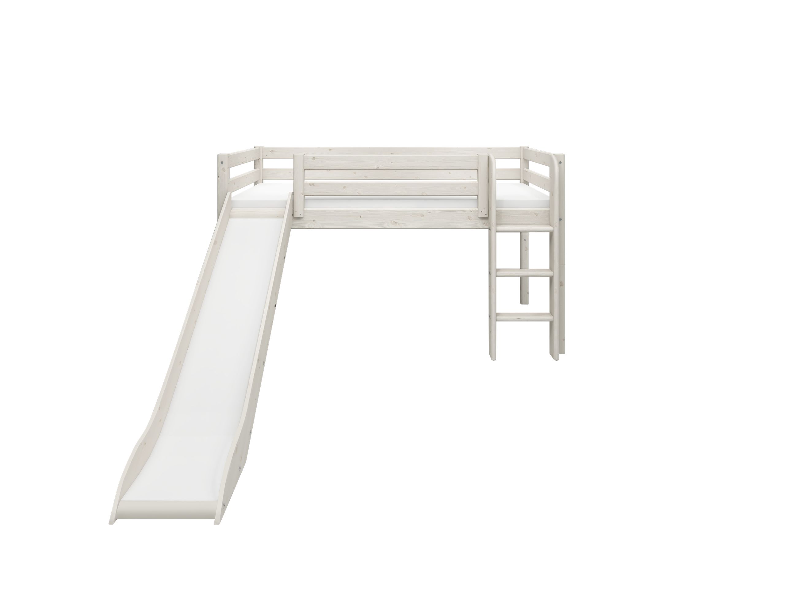 Flexa - Banc pour enfants - CLASSIC Half-high Bed With Ladder And Slide - White Washed
