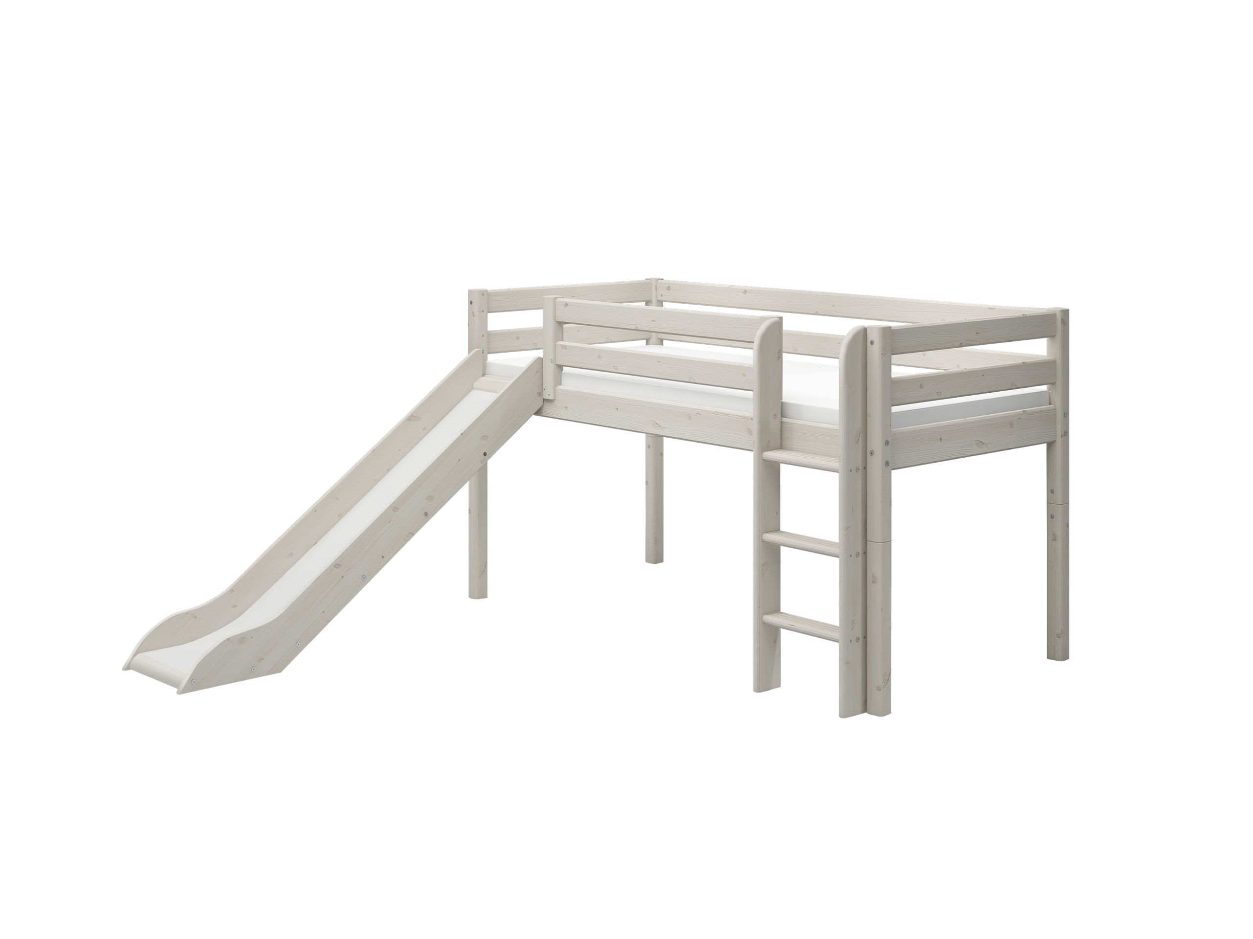 Flexa - Banc pour enfants - CLASSIC Half-high Bed With Ladder And Slide - White Washed