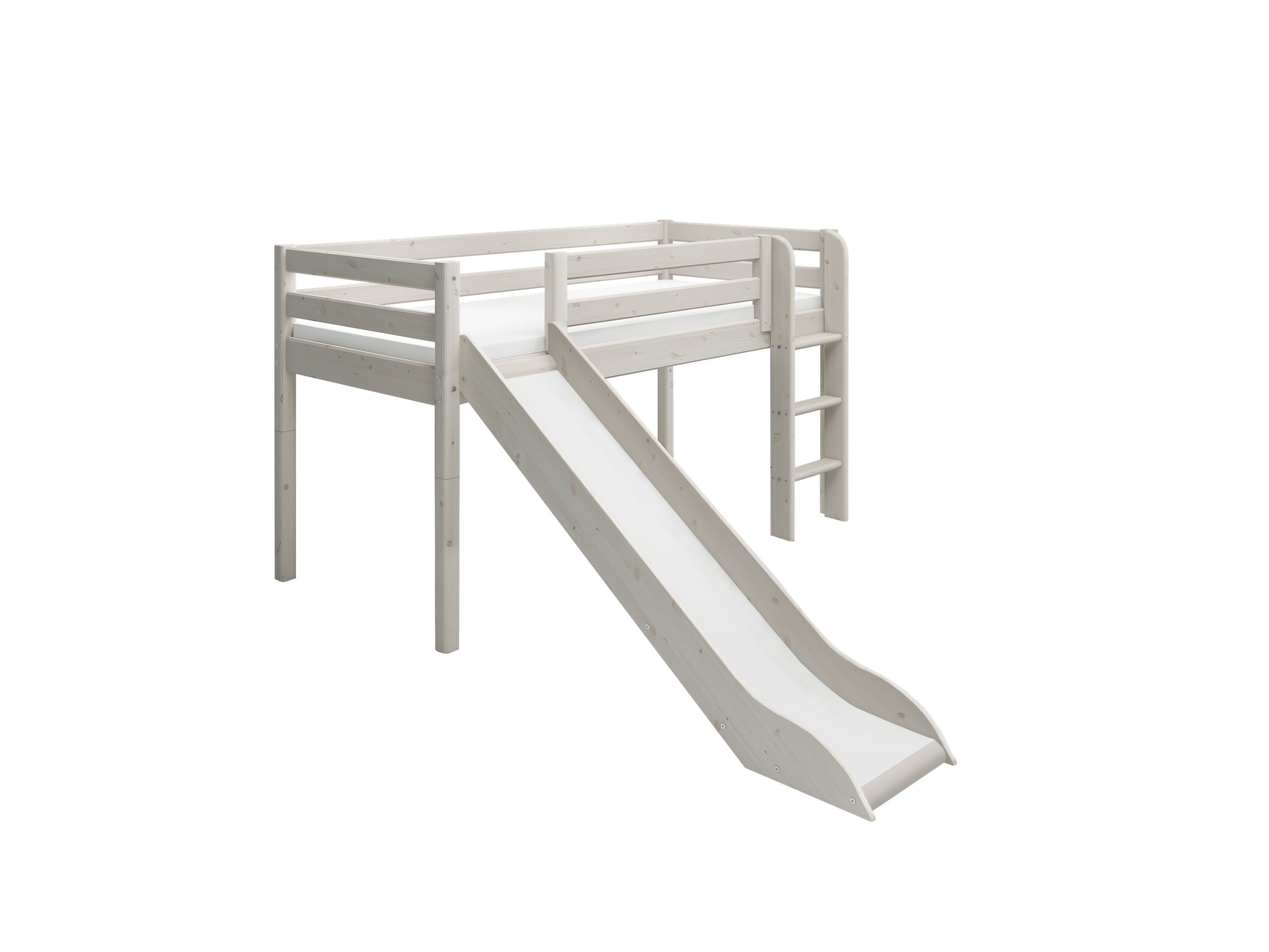 Flexa - Banc pour enfants - CLASSIC Half-high Bed With Ladder And Slide - White Washed