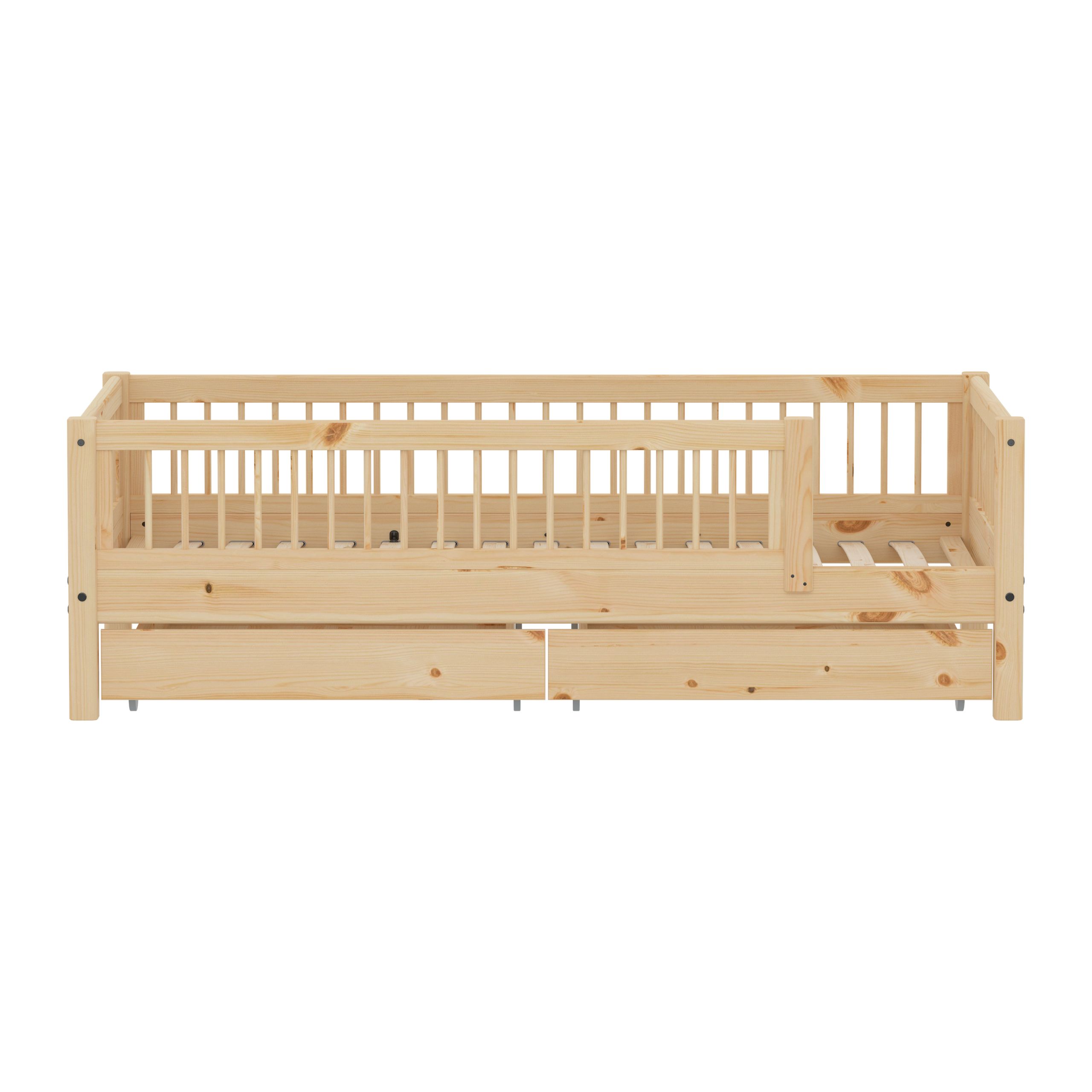 Flexa - Bett für Kinder - CLASSIC RAW Daybed With Bars And Storage - Raw