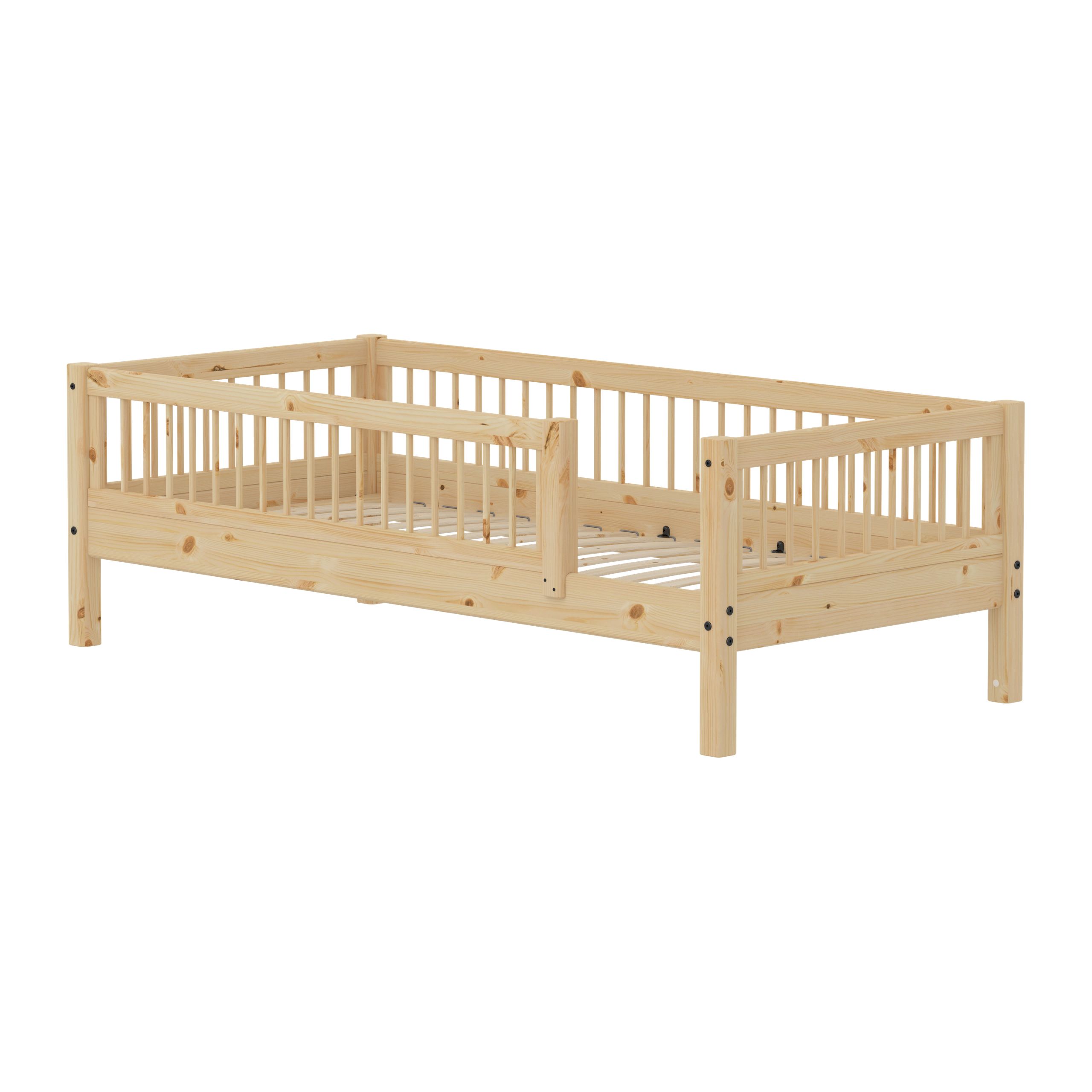 Flexa - Children's bed - CLASSIC RAW Single Bed With Bars - Raw