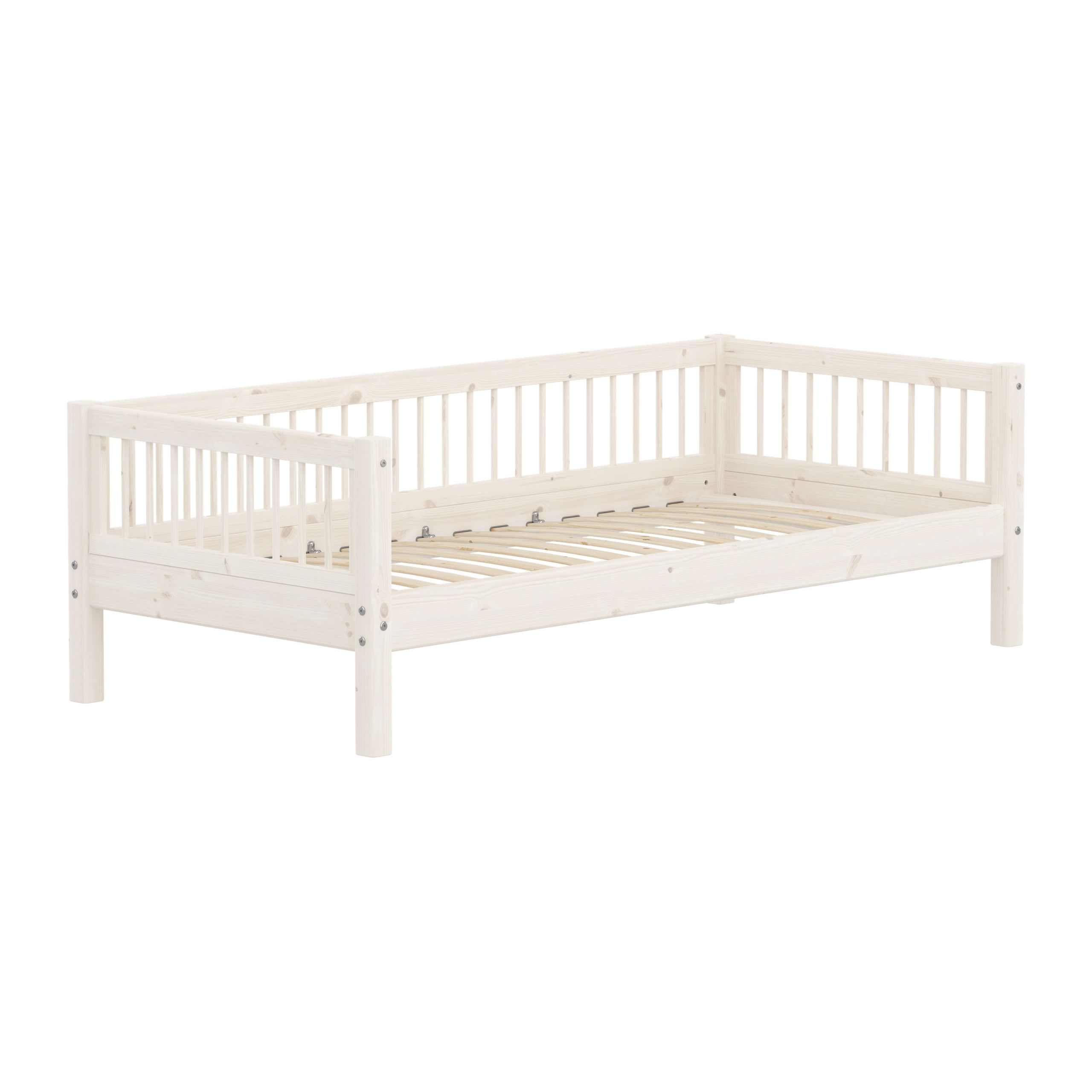 Flexa - Mât de drapeau - CLASSIC Single Bed With Side Bar - White Washed