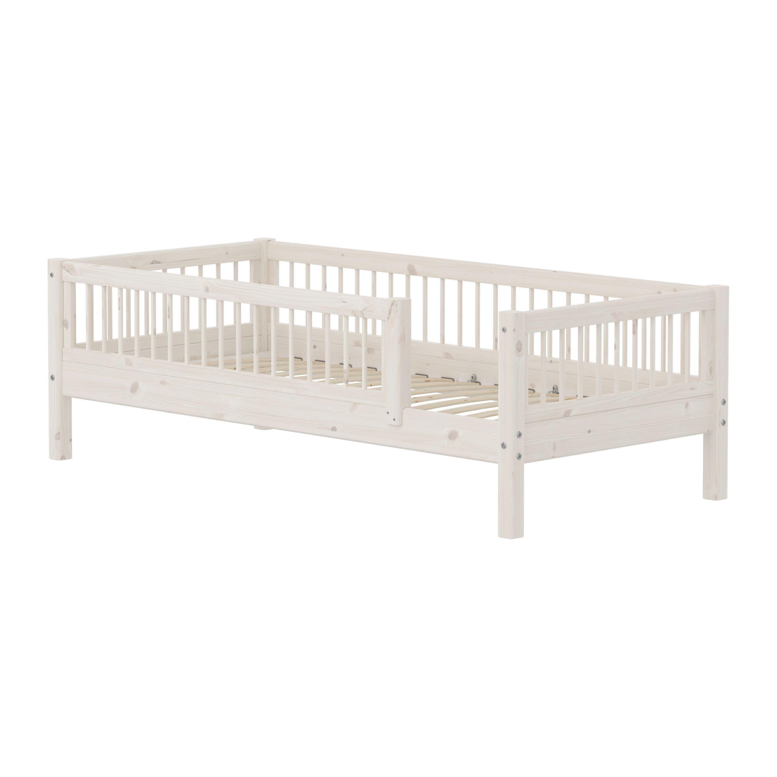 Flexa - Bett für Kinder - CLASSIC Single Bed With Side Bars - White Washed
