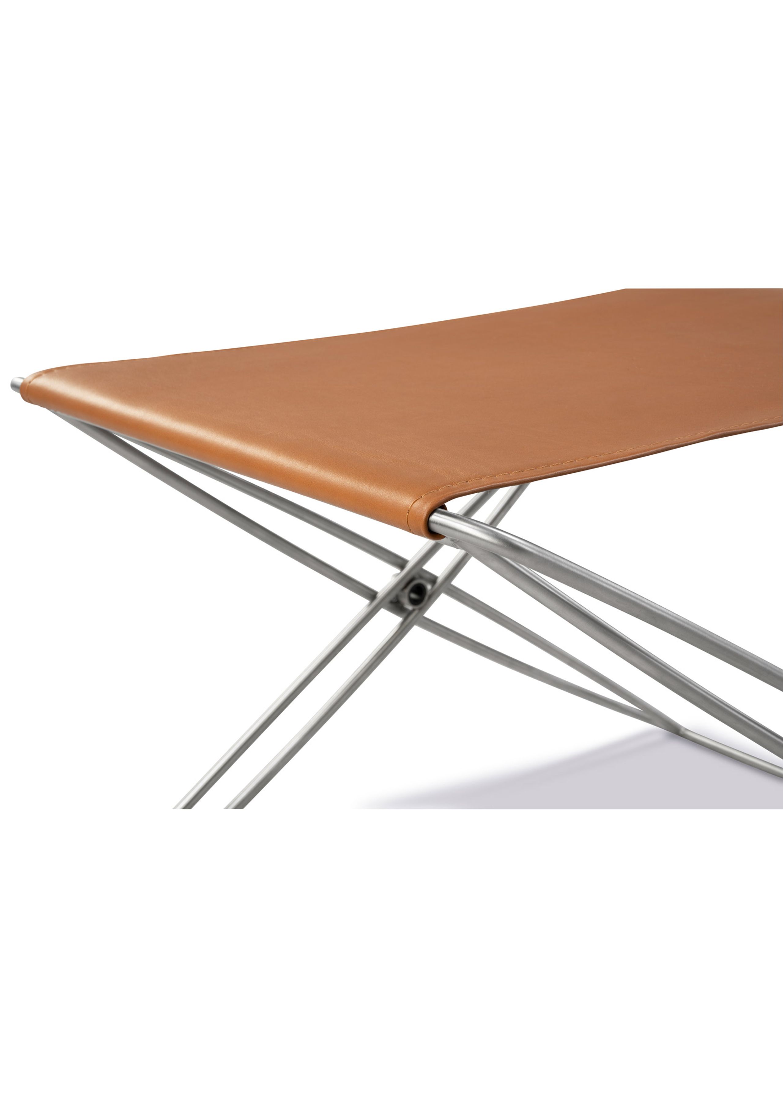 Fredericia Furniture - Stool - JG Folding Stool 6565 by Jørgen Gammelgaard - Max 95 Cognac / Brushed Stainless Steel