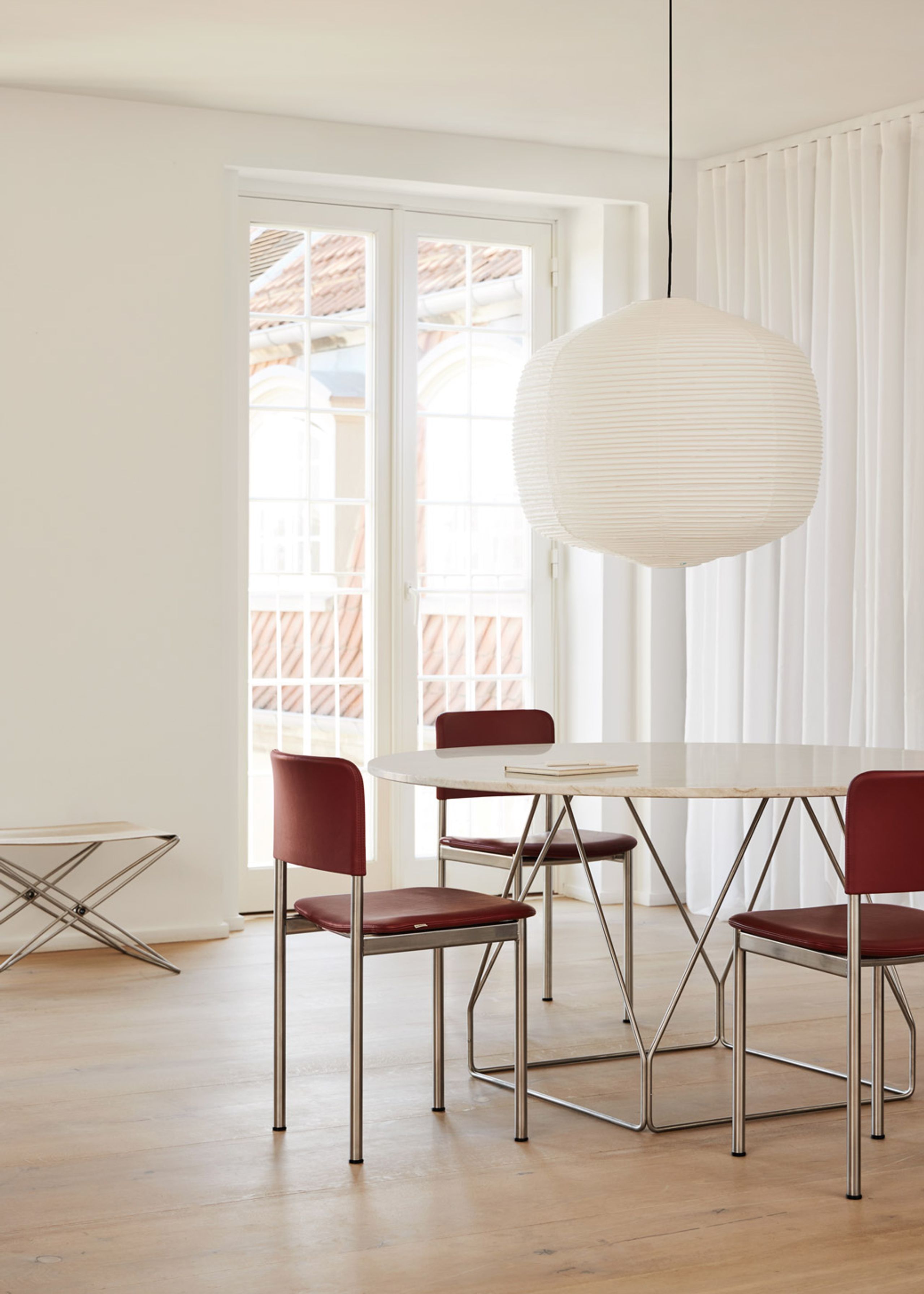 Fredericia Furniture - Stool - JG Folding Stool 6565 by Jørgen Gammelgaard - Max 95 Cognac / Brushed Stainless Steel