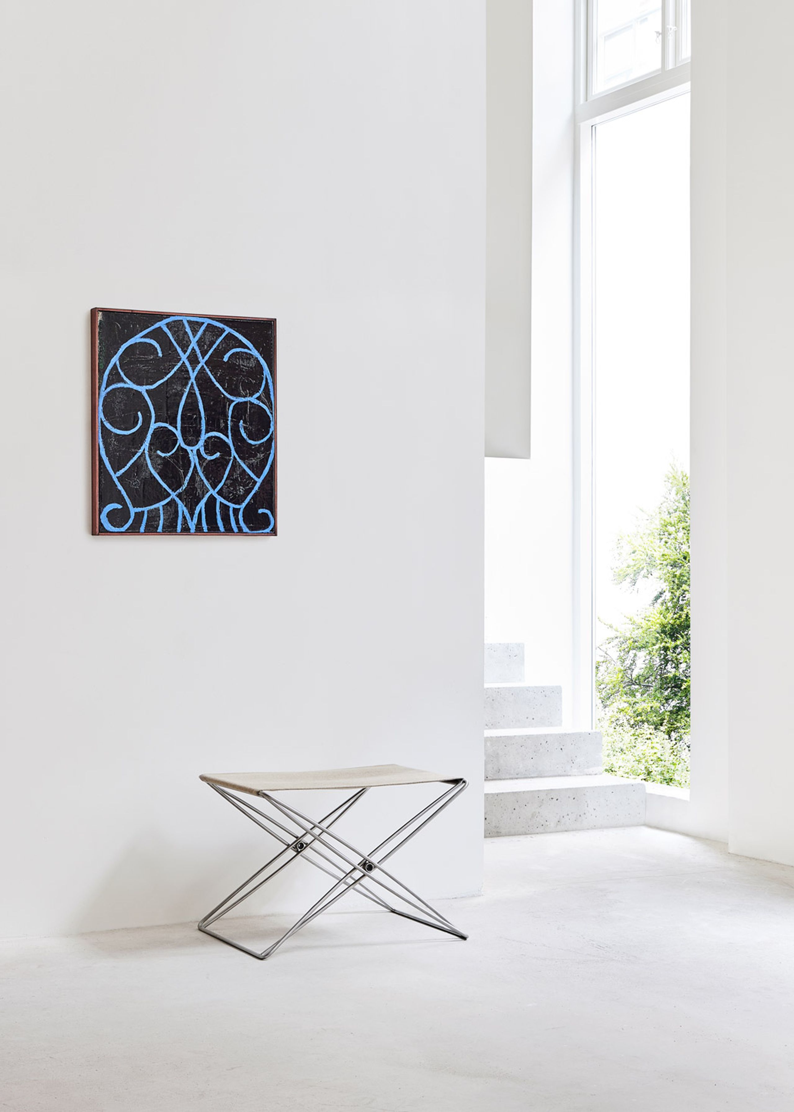 Fredericia Furniture - Stool - JG Folding Stool 6565 by Jørgen Gammelgaard - Max 95 Cognac / Brushed Stainless Steel