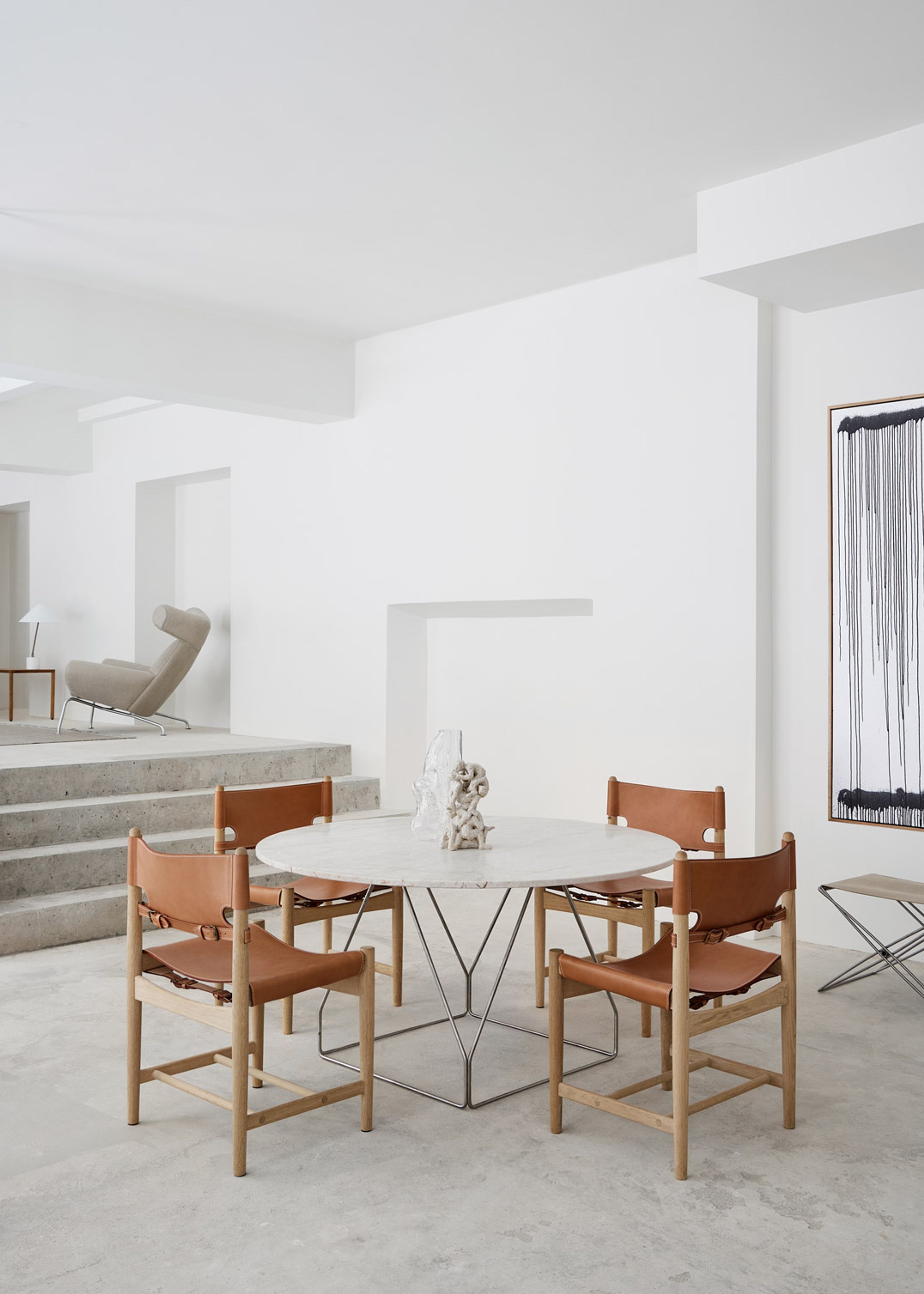 Fredericia Furniture - Skammel - JG Folding Stool 6565 by Jørgen Gammelgaard - Vegeta 90 Natural / Brushed Stainless Steel