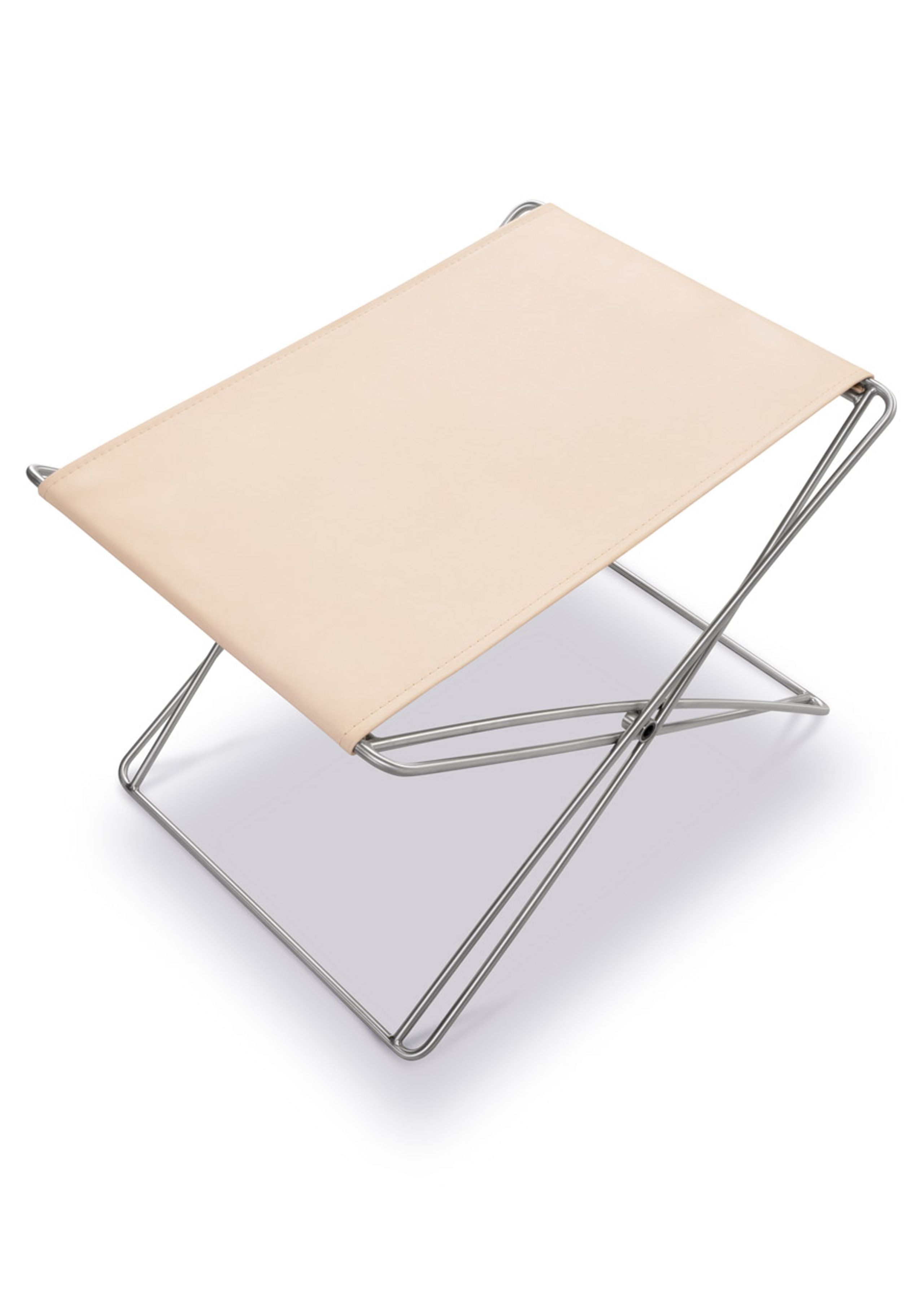 Fredericia Furniture - Skammel - JG Folding Stool 6565 by Jørgen Gammelgaard - Vegeta 90 Natural / Brushed Stainless Steel