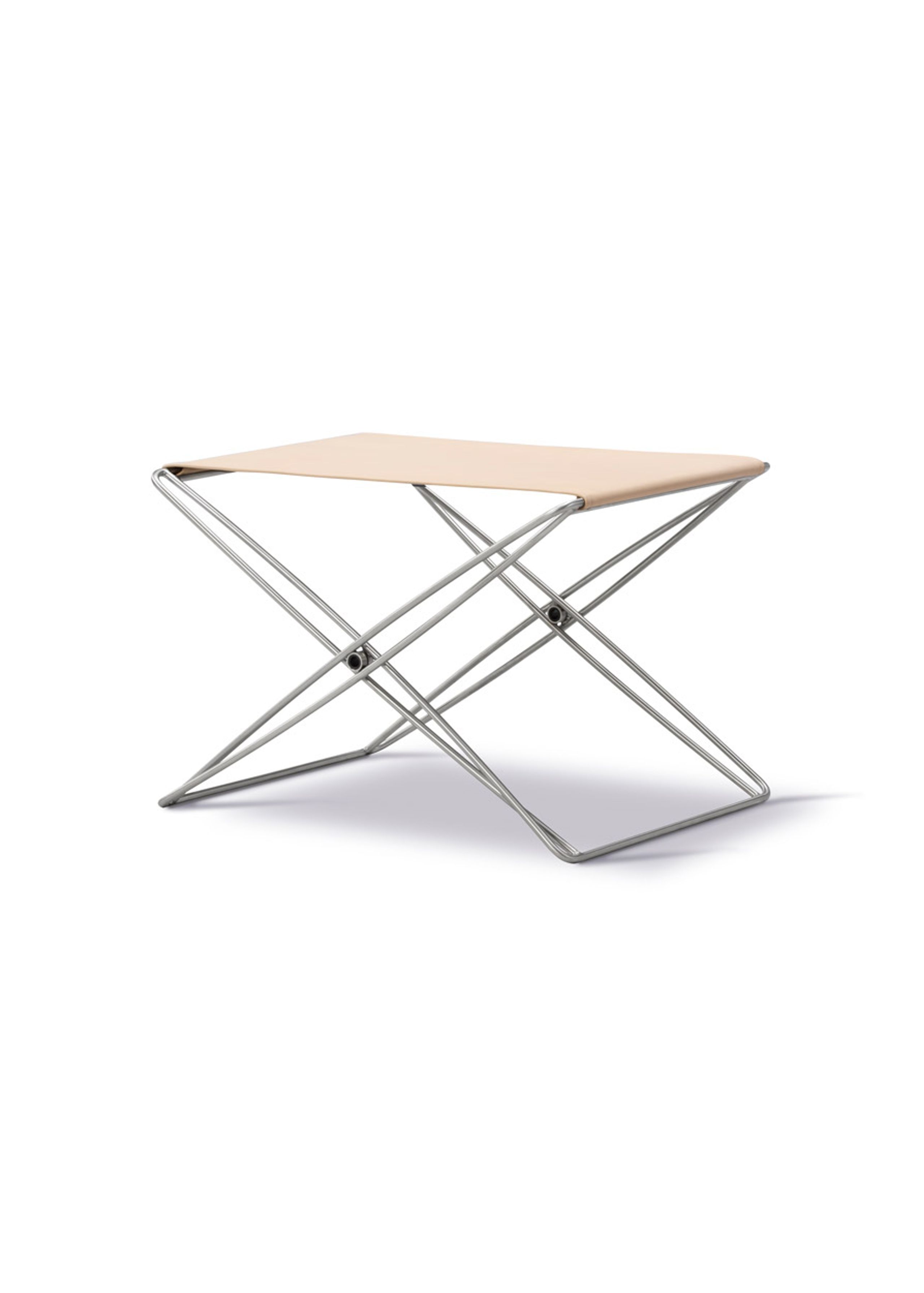 Fredericia Furniture - Skammel - JG Folding Stool 6565 by Jørgen Gammelgaard - Vegeta 90 Natural / Brushed Stainless Steel