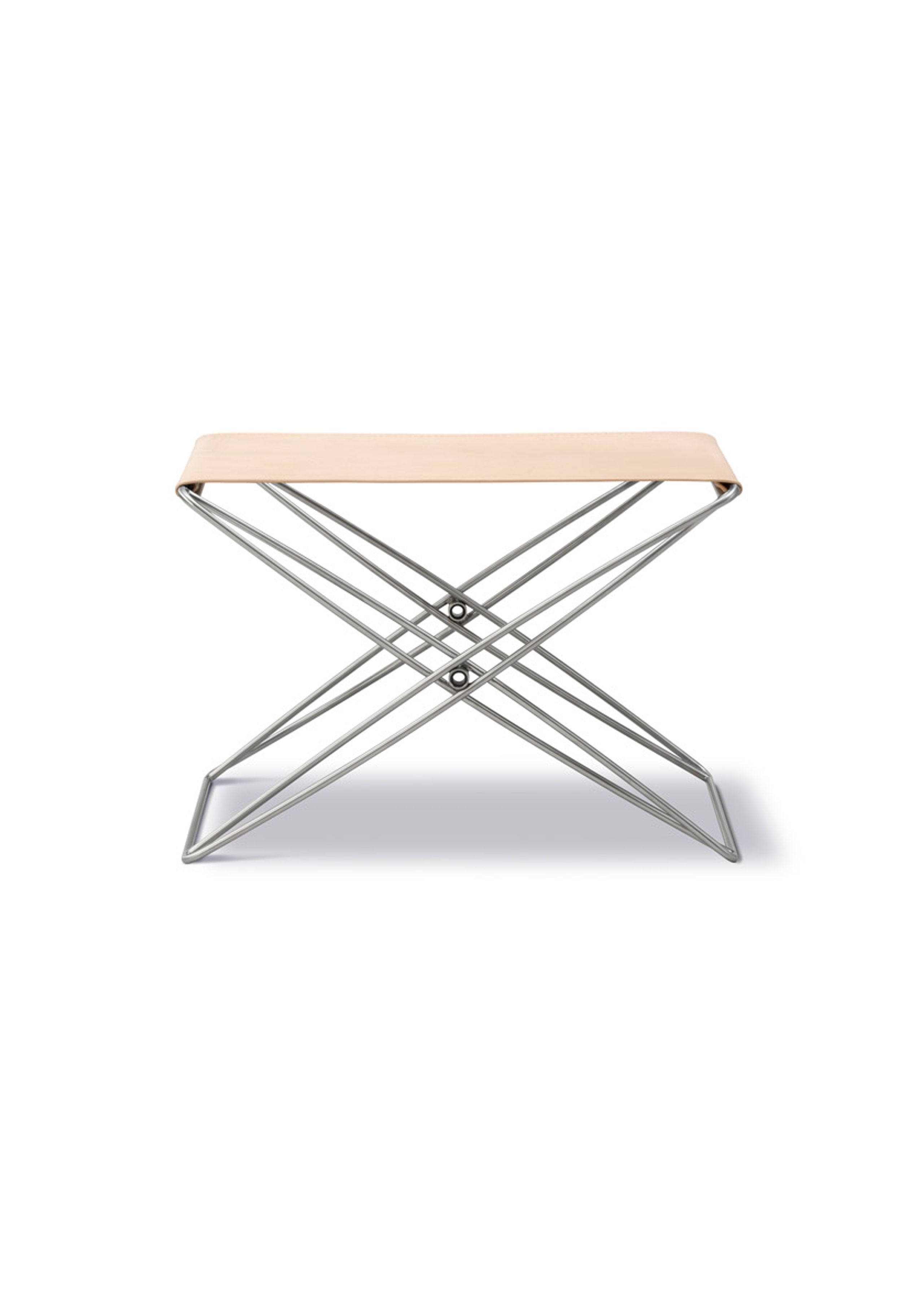 Fredericia Furniture - Skammel - JG Folding Stool 6565 by Jørgen Gammelgaard - Vegeta 90 Natural / Brushed Stainless Steel